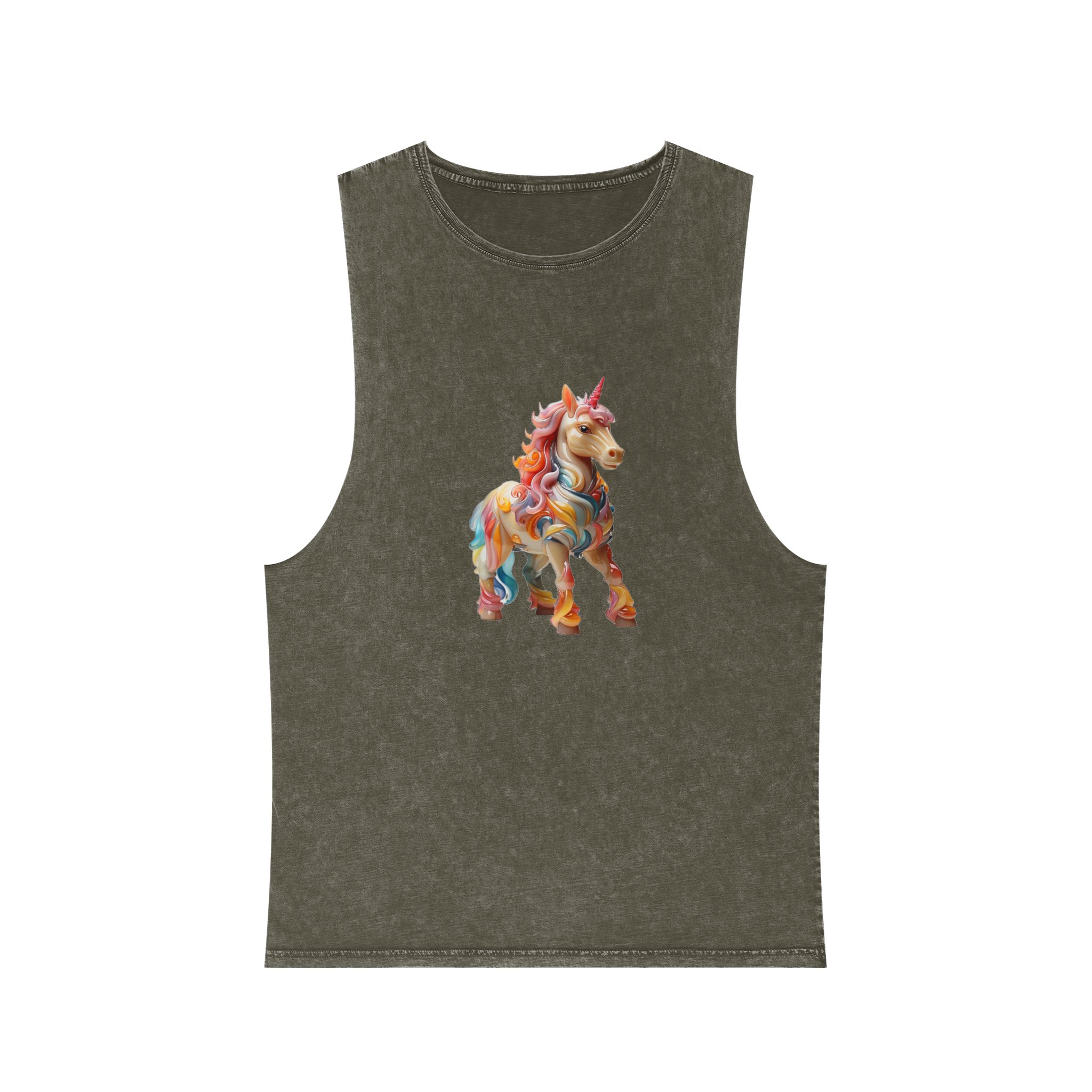 Colorful 3d Mythical Unicorn (1) Copy Unisex Stonewash Tank Top - Image 5