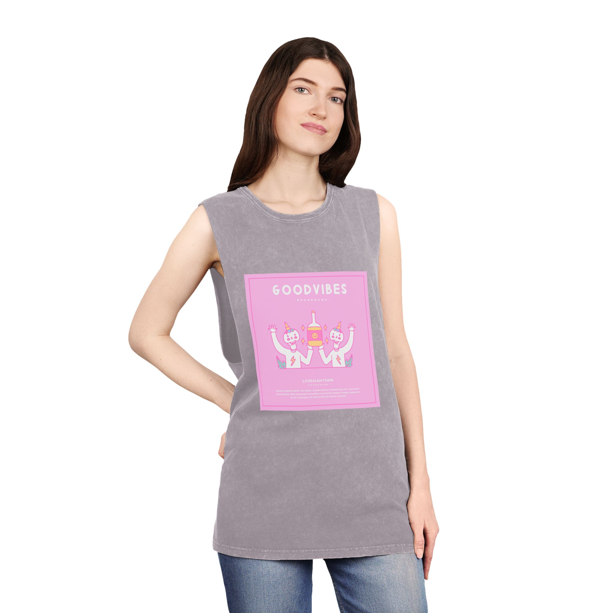 Cute Unicorn Skulls Holding Beer Bottle Illustration T Shirt Poster Unisex Stonewash Tank Top - Image 20