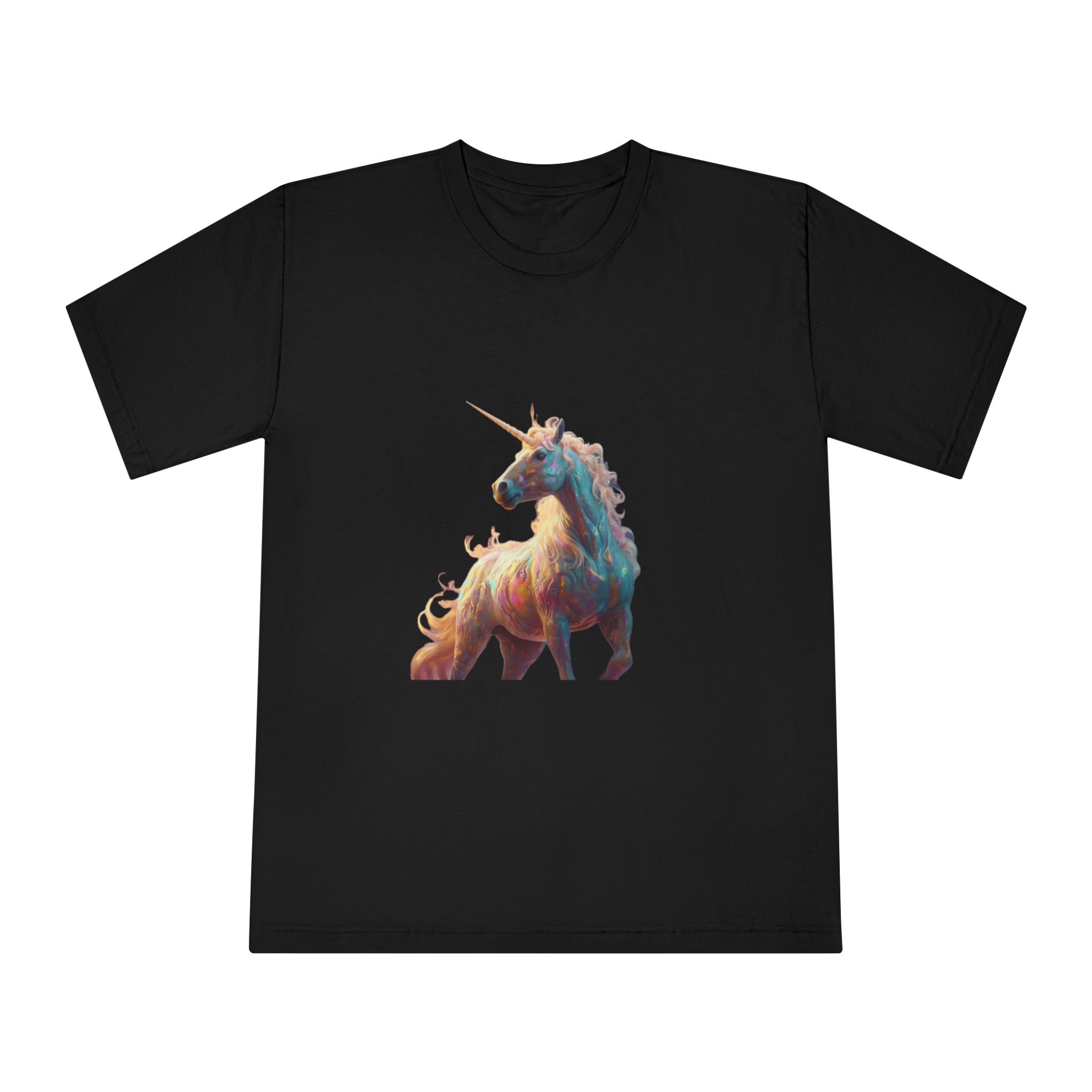 Unicorn With Long Mane Colorful Mane Standing Hill Generative Ai Unisex Classic Crewneck T Shirt - Image 5