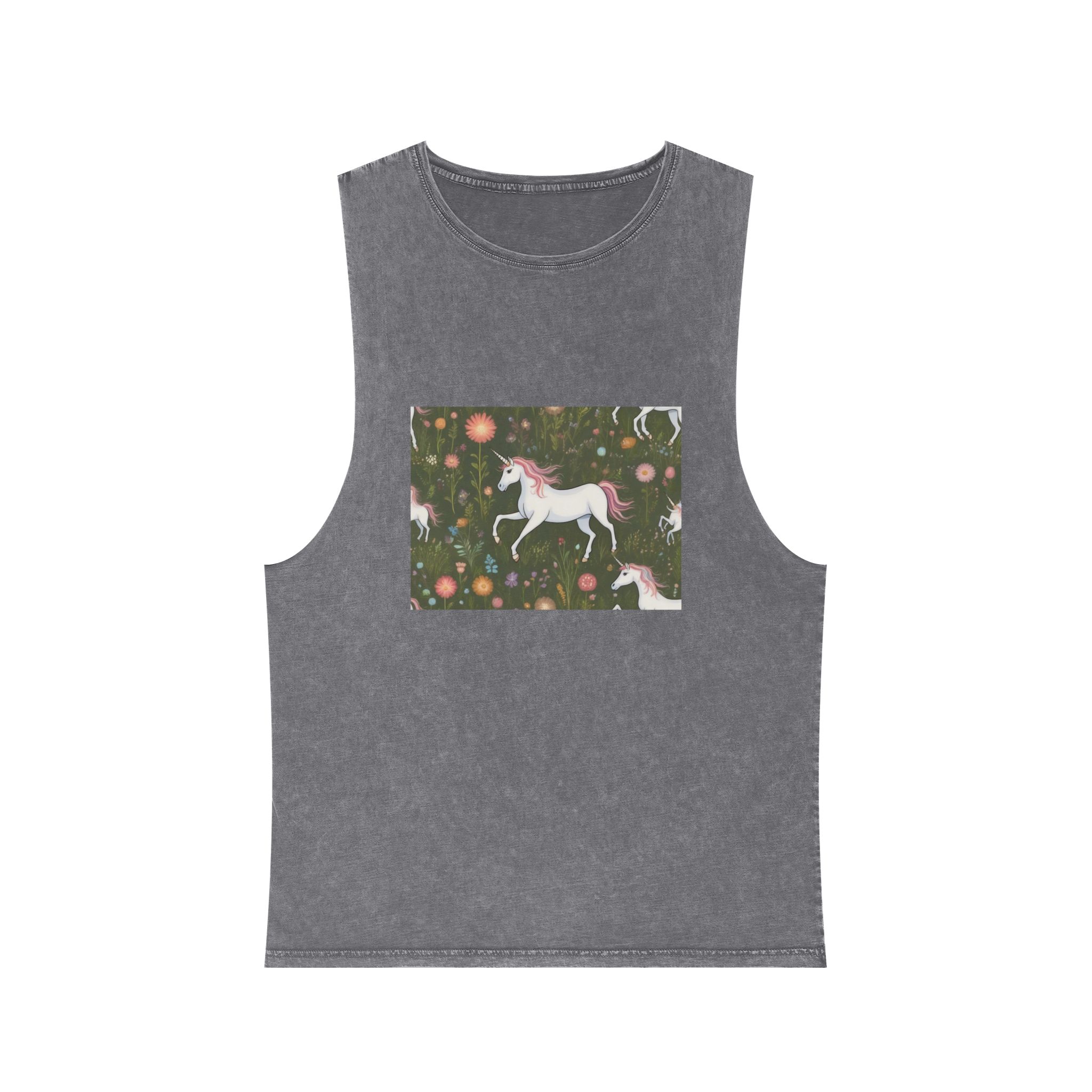 Beautiful Unicorn Running Magical Meadow Unicorn Background Images Whimsical Unicorn (56) Unisex Stonewash Tank Top - Image 9