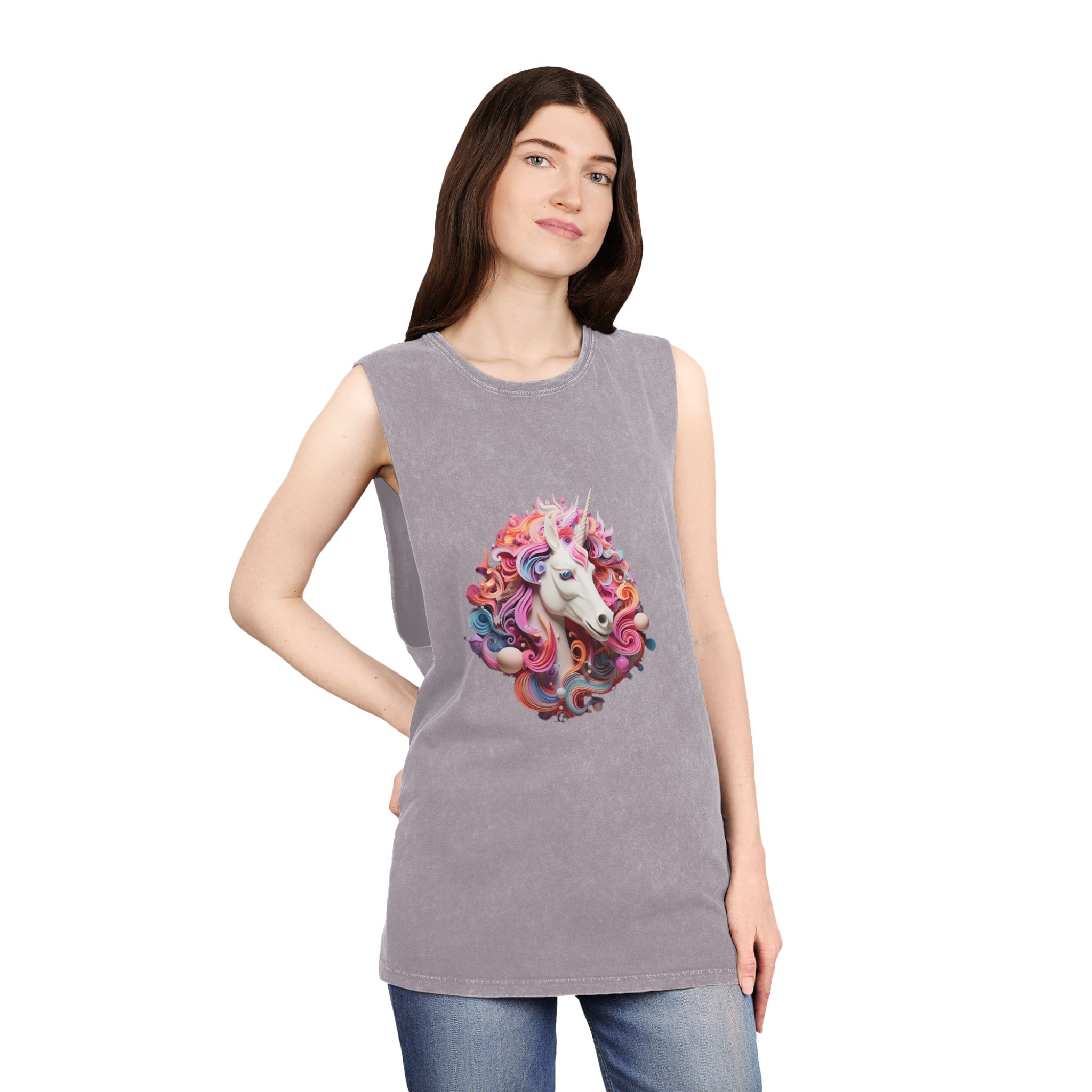 Colorful 3d Mythical Unicorn (2) Unisex Stonewash Tank Top - Image 20