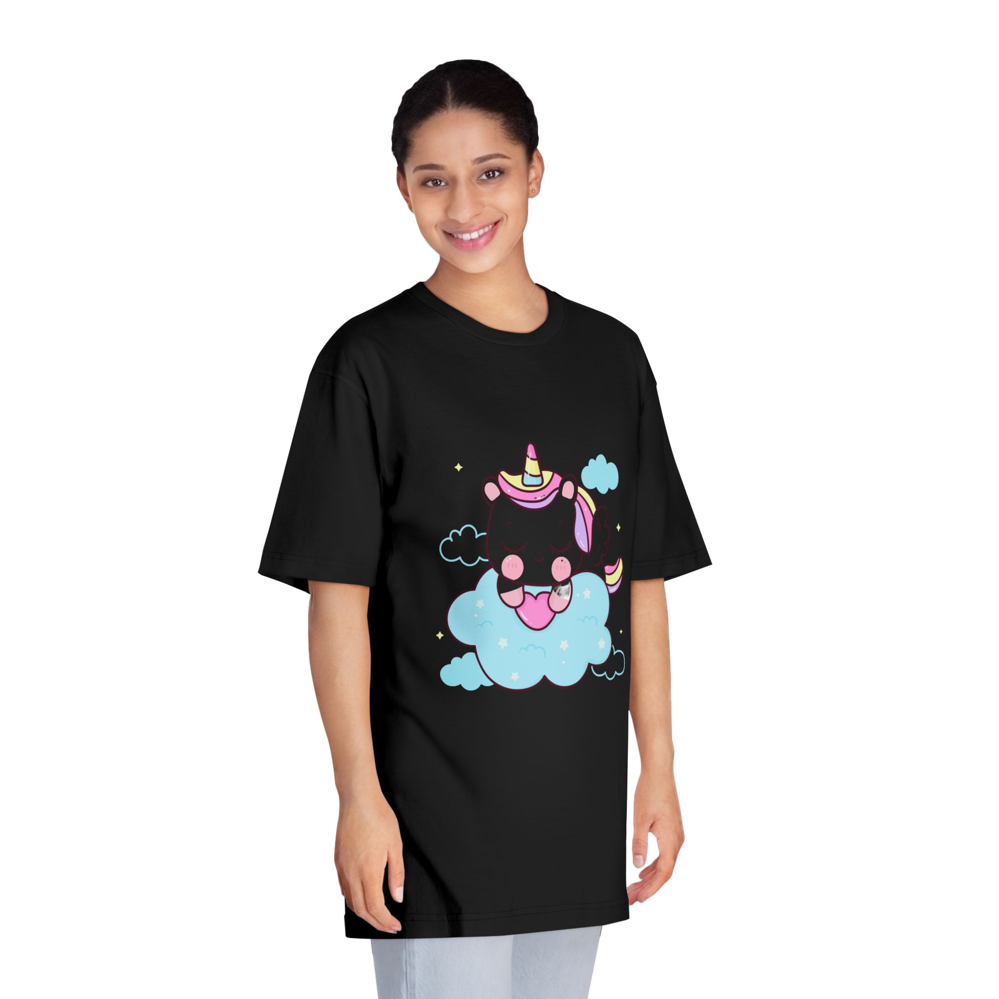 Cute Unicorn Pegasus Cartoon Sleep Holding Heart Cloud Kawaii Animal Unisex Classic Crewneck T Shirt - Image 7