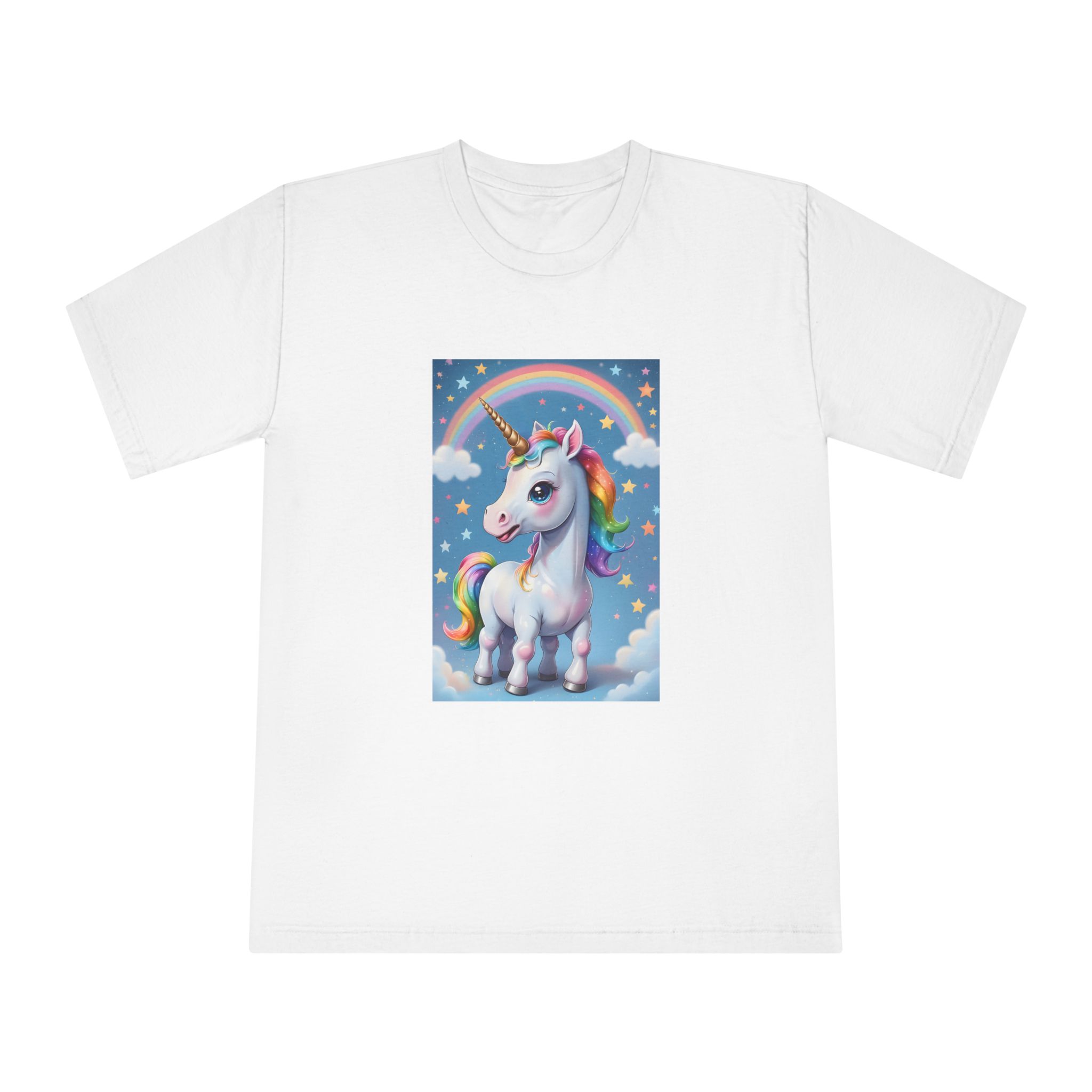 Happy Unicorn Background Sky Rainbow Copy Unisex Classic Crewneck T Shirt