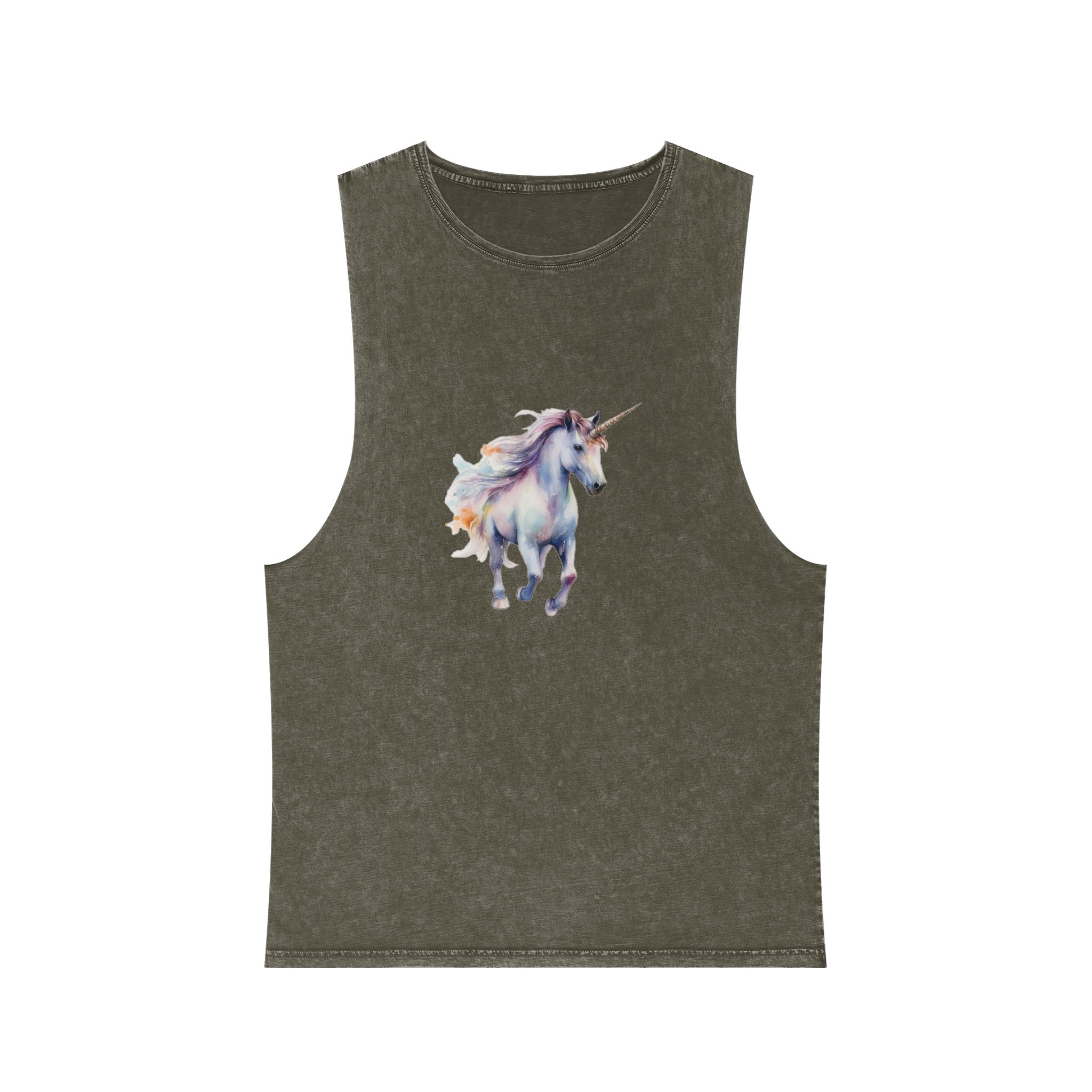 Painting Unicorn With Long Mane Colorful Mane Generative Ai (4) Unisex Stonewash Tank Top - Image 5