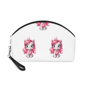 Cartoon Unicorn With Pink Hair Heart Shaped Tail Generative Ai Makeup Bag