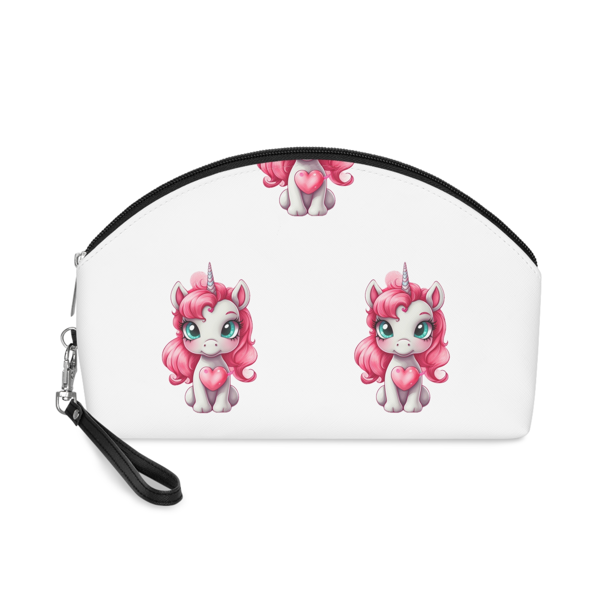 Cartoon Unicorn With Pink Hair Heart Shaped Tail Generative Ai Makeup Bag
