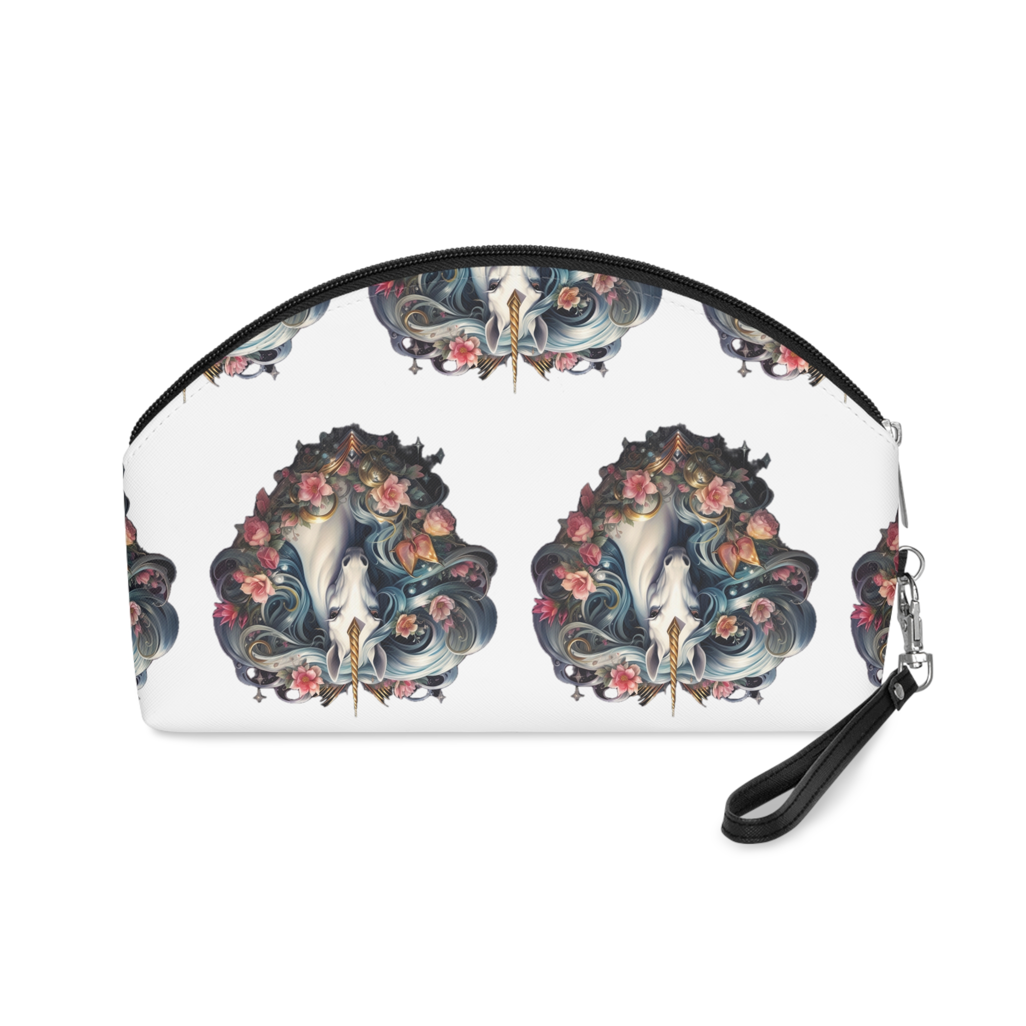 Unicorn With Blue Hair Flowers Heart Shape Generative Ai Makeup Bag - Image 2