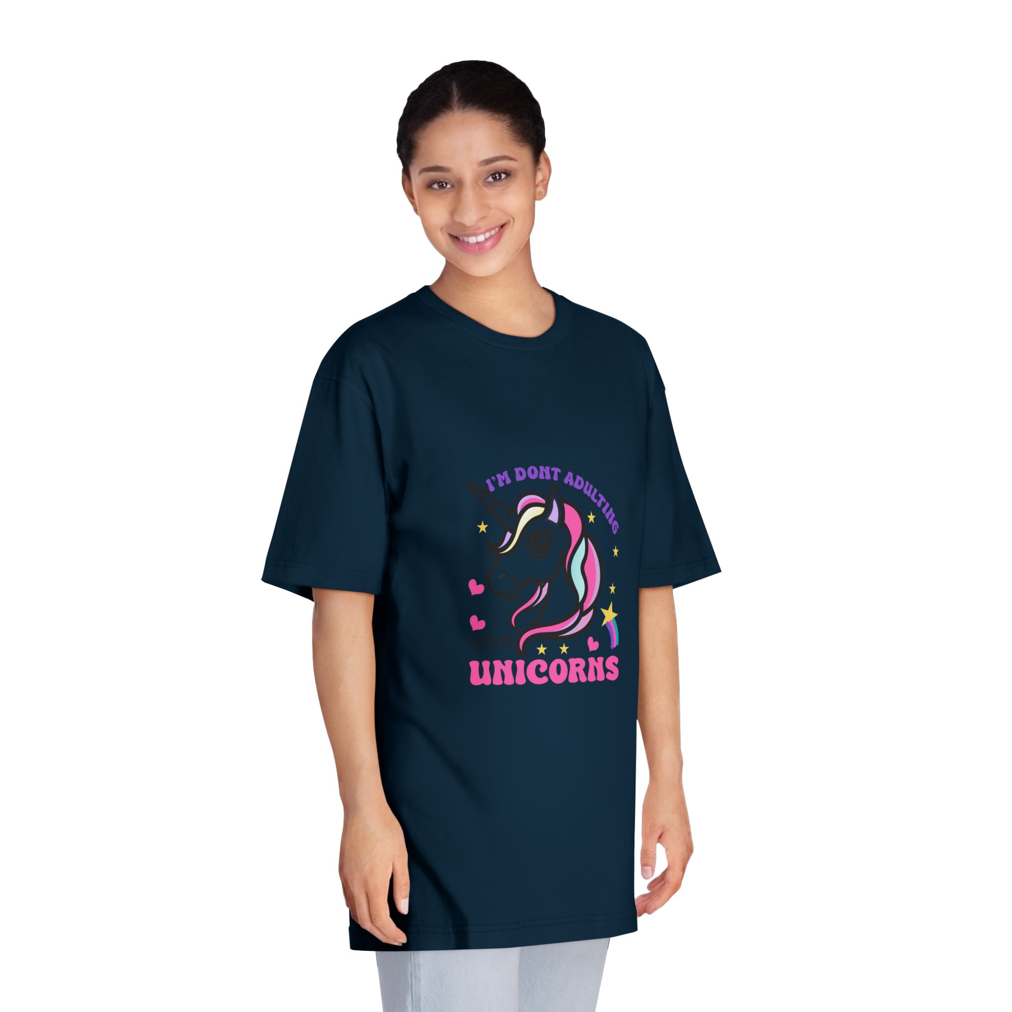 Cute Unicorn Illustration With Rainbow Stars Hearts Unisex Classic Crewneck T Shirt - Image 19