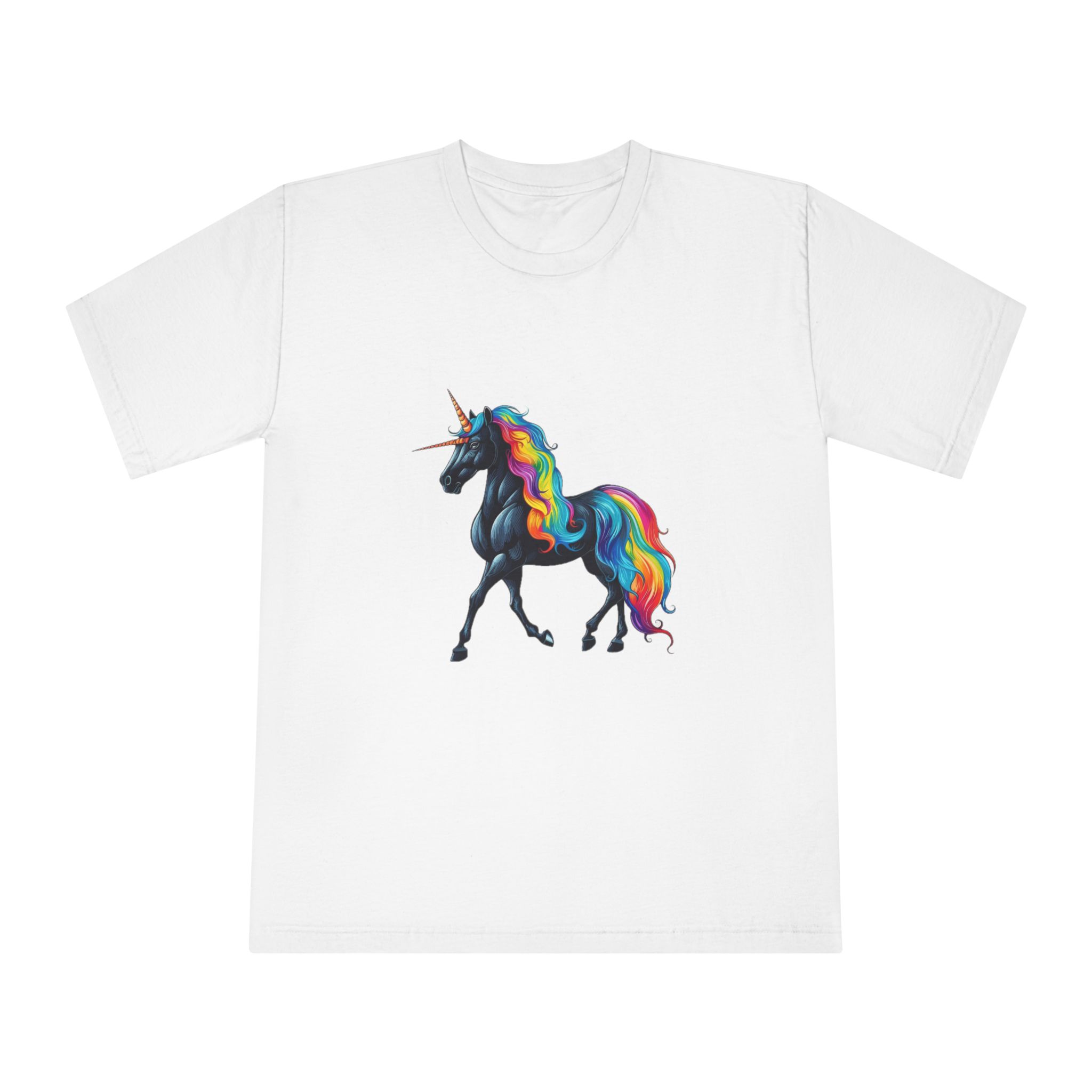 Black Unicorn With Rainbow Mane Horn Generative Ai Unisex Classic Crewneck T Shirt