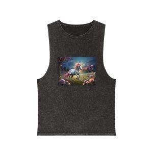Beautiful Unicorn Running Magical Meadow Unicorn Background Images Whimsical Unicorn (36) Unisex Stonewash Tank Top