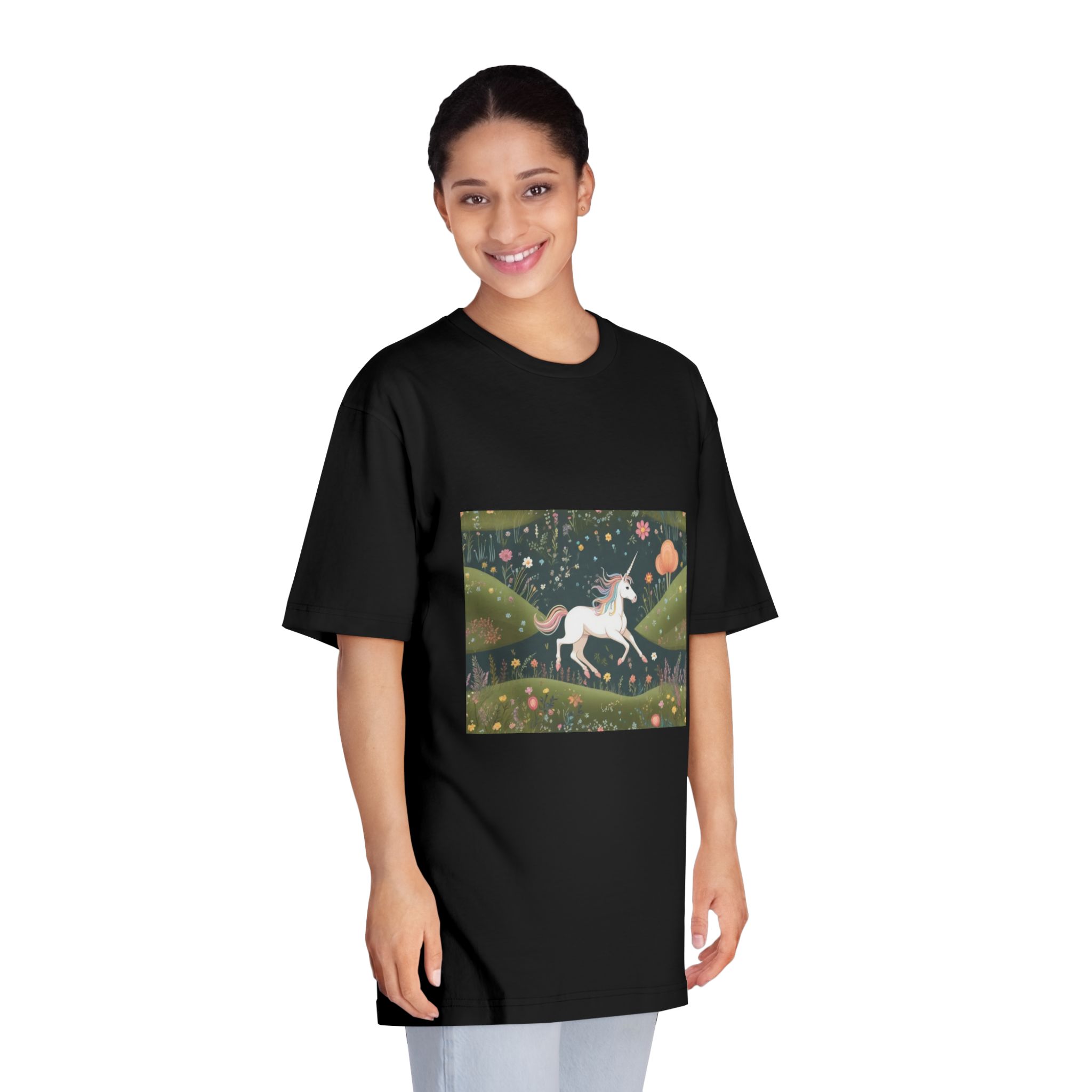 Beautiful Unicorn Running Magical Meadow Unicorn Background Images Whimsical Unicorn (53) Unisex Classic Crewneck T Shirt - Image 7