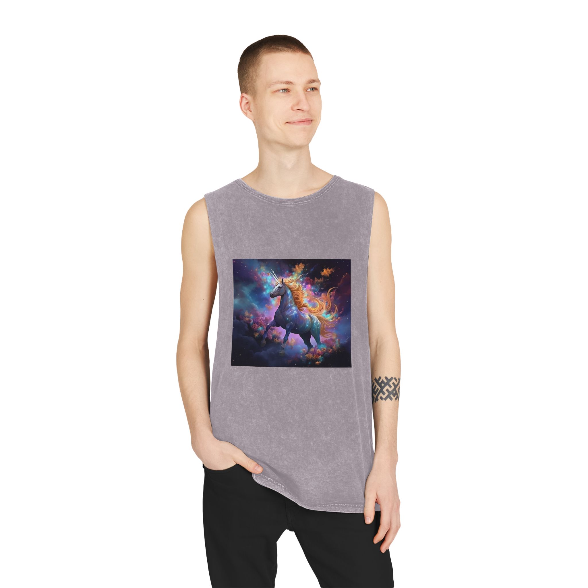 Unicorn Clouds With Rainbow Mane Star Field Generative Ai Unisex Stonewash Tank Top - Image 19