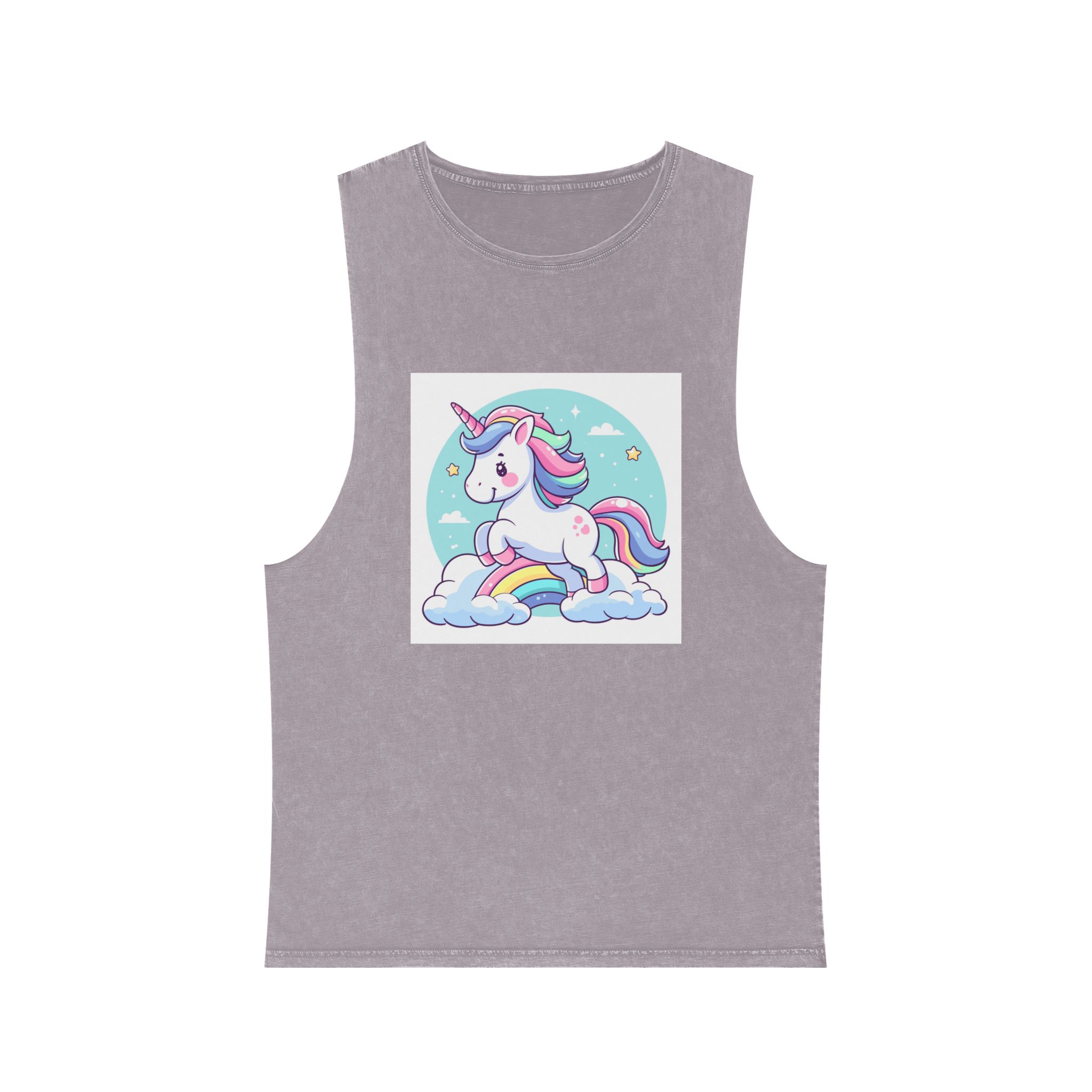 Cartoon Unicorn With Rainbow Its Tail Unisex Stonewash Tank Top - Image 17