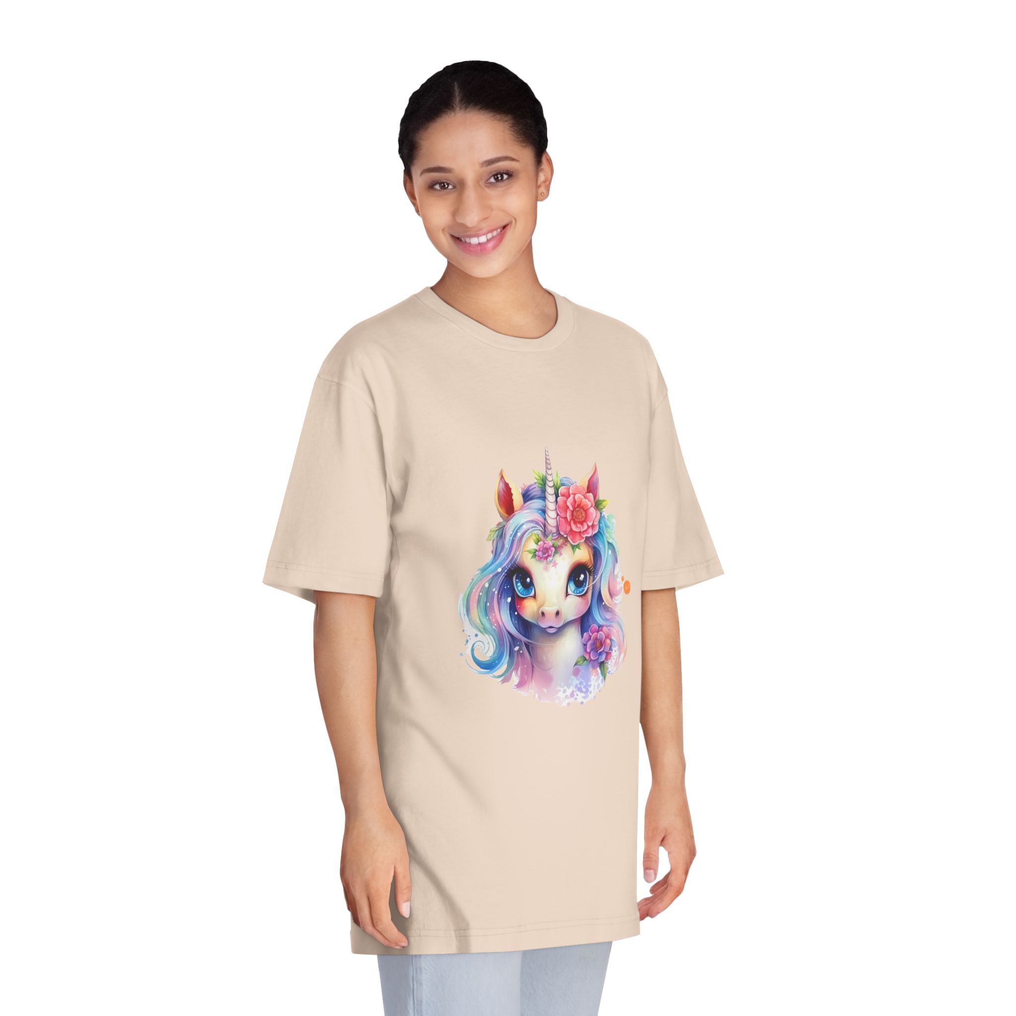 Cute Colorful Magic Unicorn With Flowers Watercolor Style (8) Unisex Classic Crewneck T Shirt - Image 11