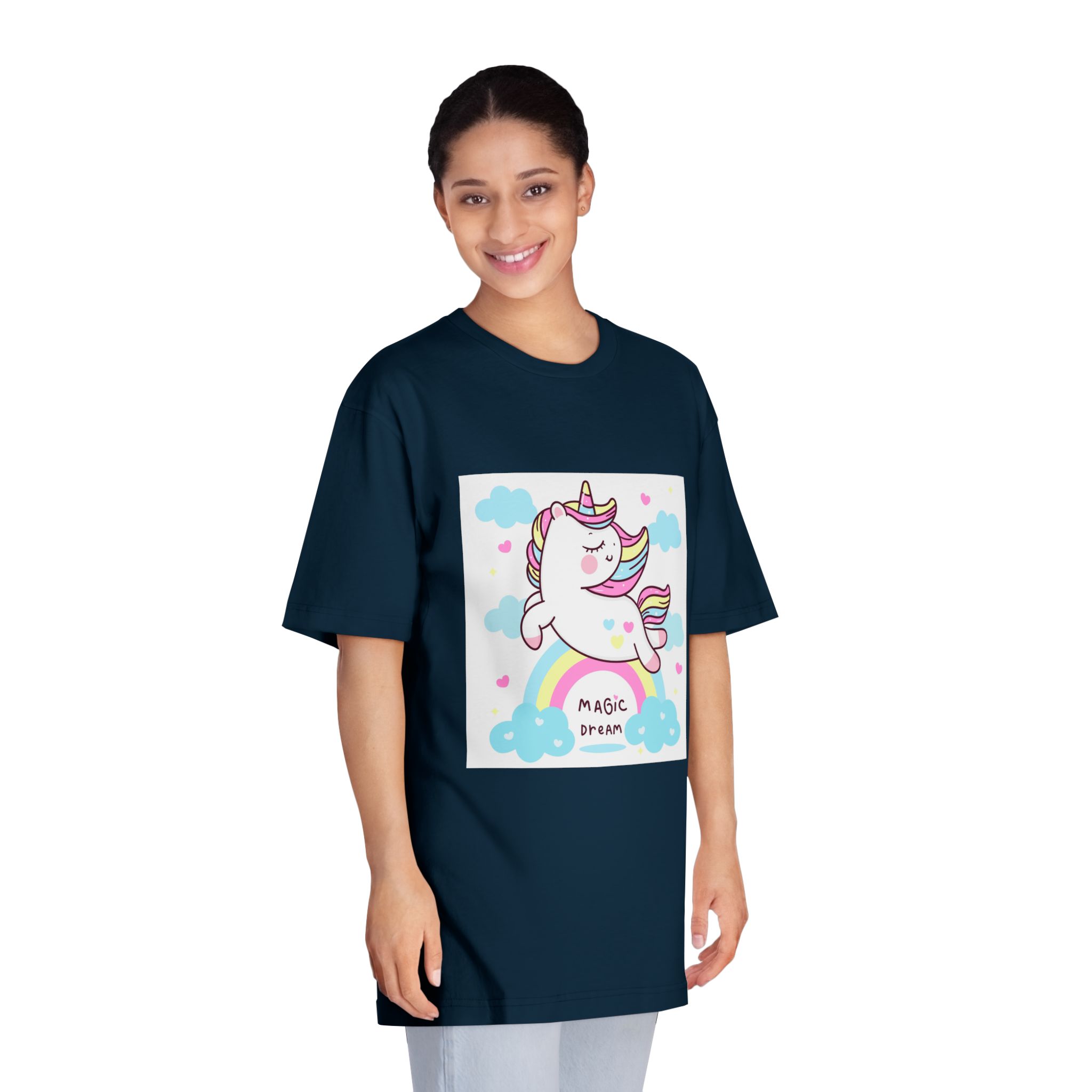 Cute Unicorn Pegasus Vector Fly On Sky With Rainbow Sweet Heart and Cloud Pony Cartoon Pastel Background Valentines Day Unisex Classic Crewneck T Shirt - Image 19