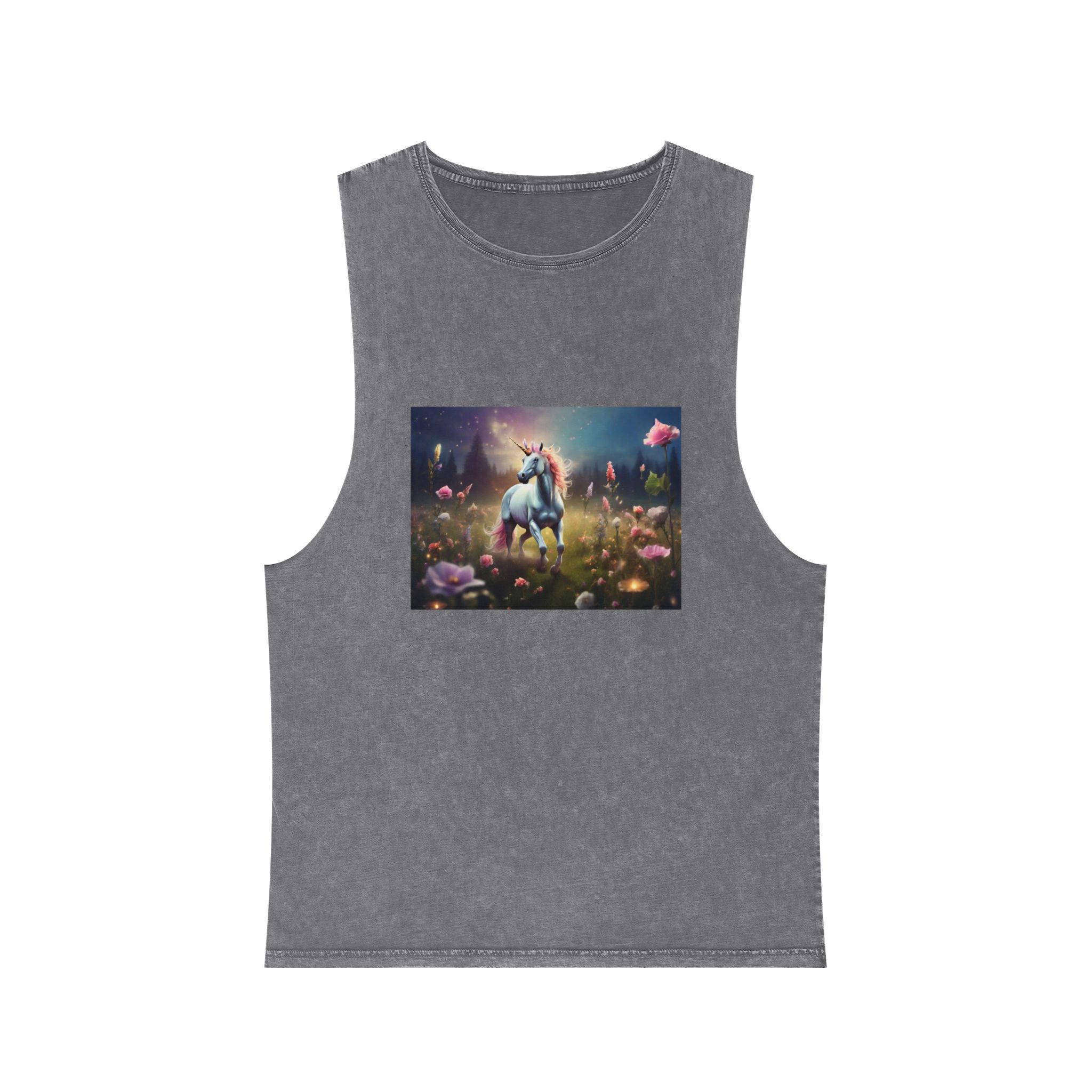 Beautiful Unicorn Running Magical Meadow Unicorn Background Images Whimsical Unicorn (20) Unisex Stonewash Tank Top - Image 9