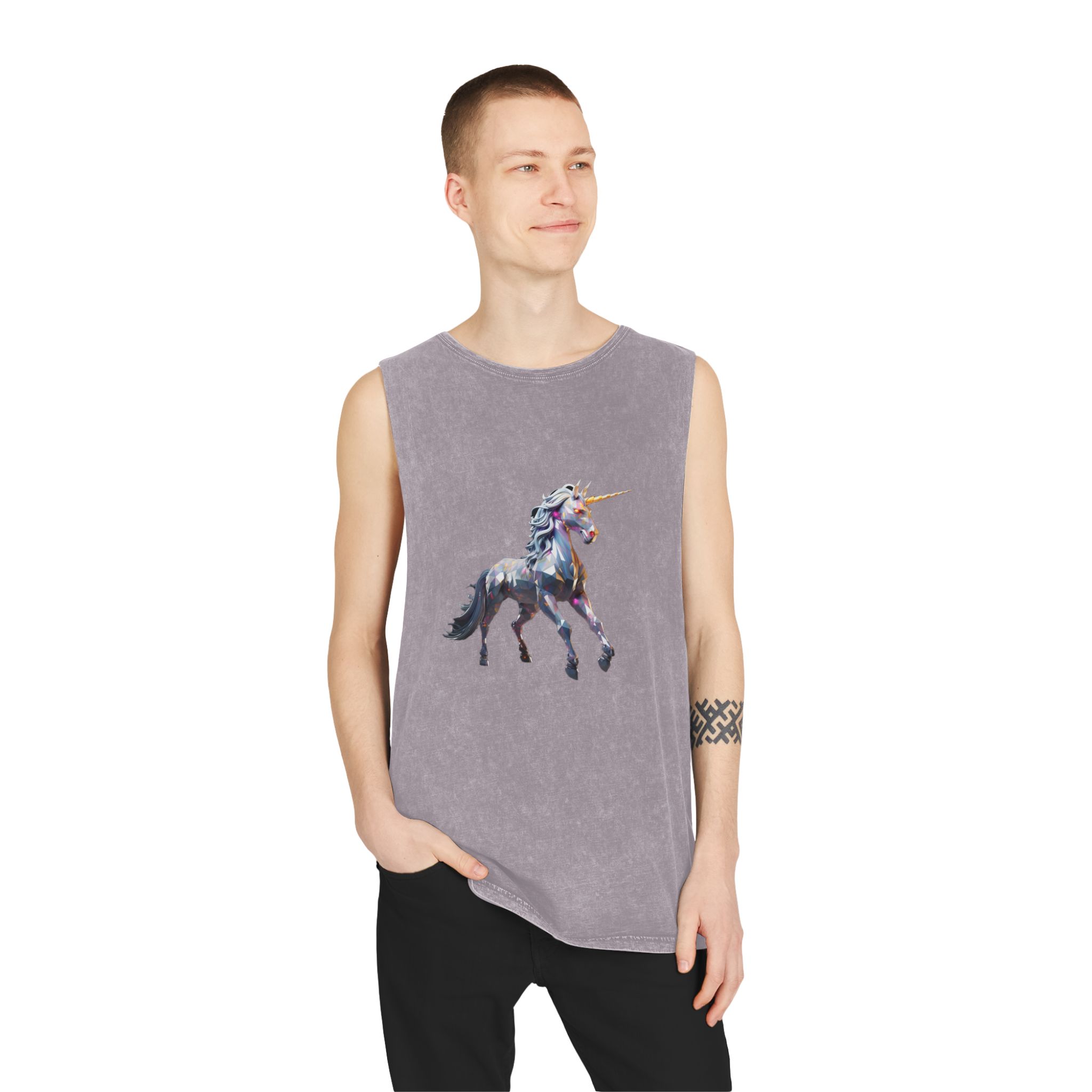 Mythical Unicorn Poly Style Unisex Stonewash Tank Top - Image 19