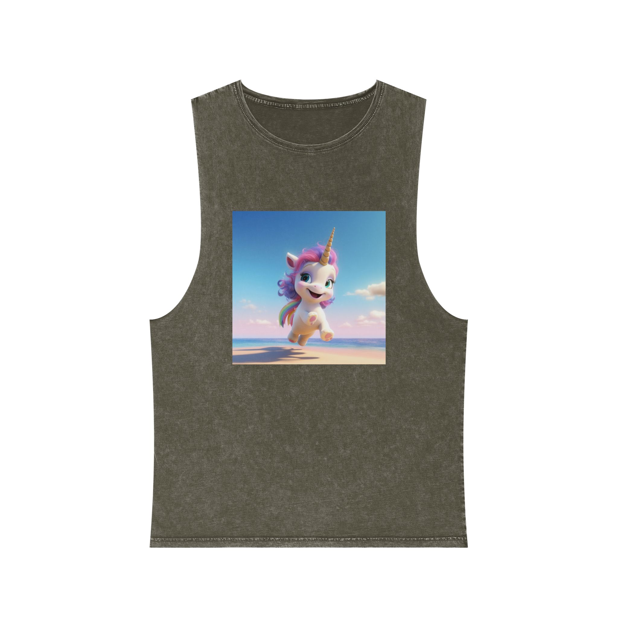 Animated Unicorn Children Unisex Stonewash Tank Top - Image 5