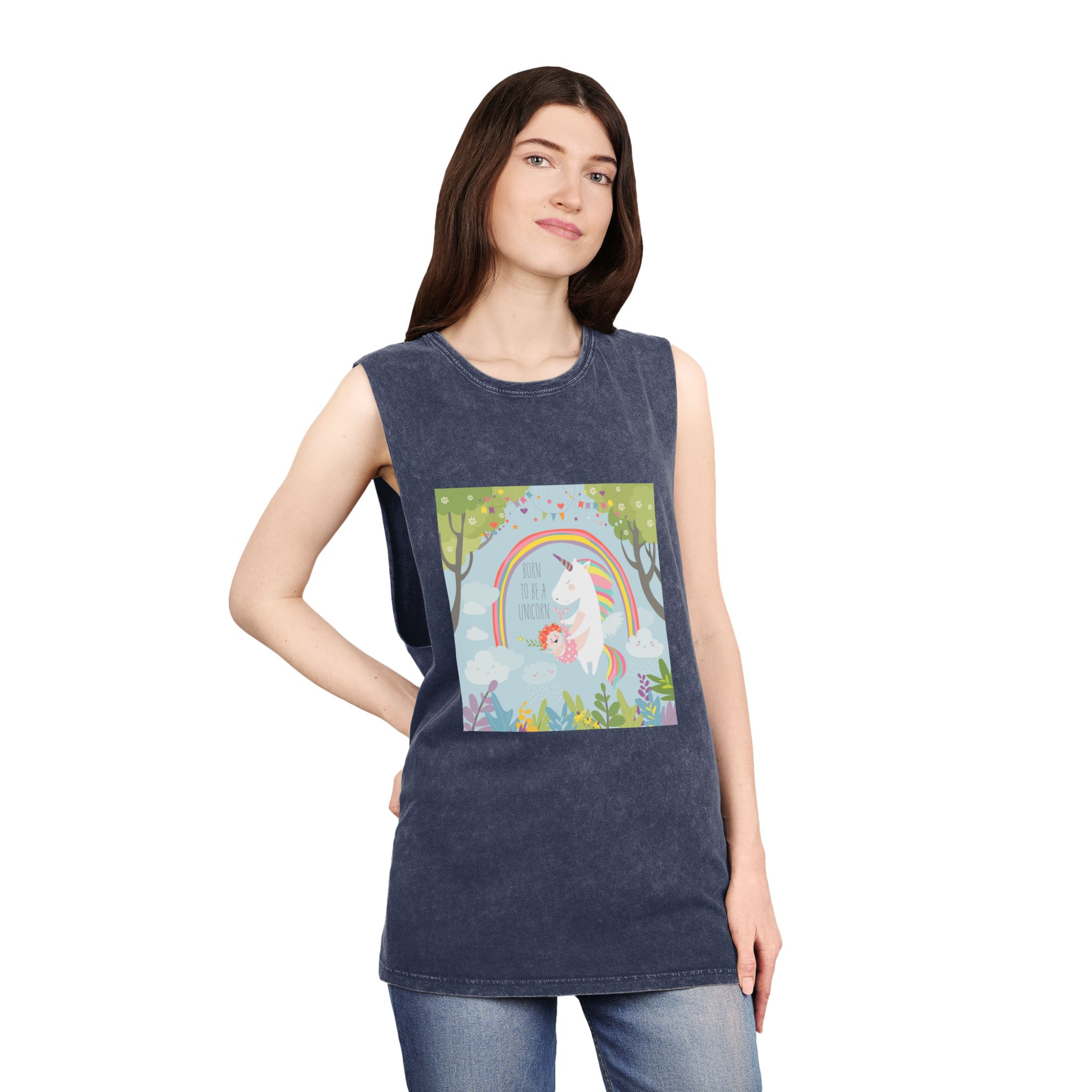 Cute Unicorn With Baby Unisex Stonewash Tank Top - Image 16
