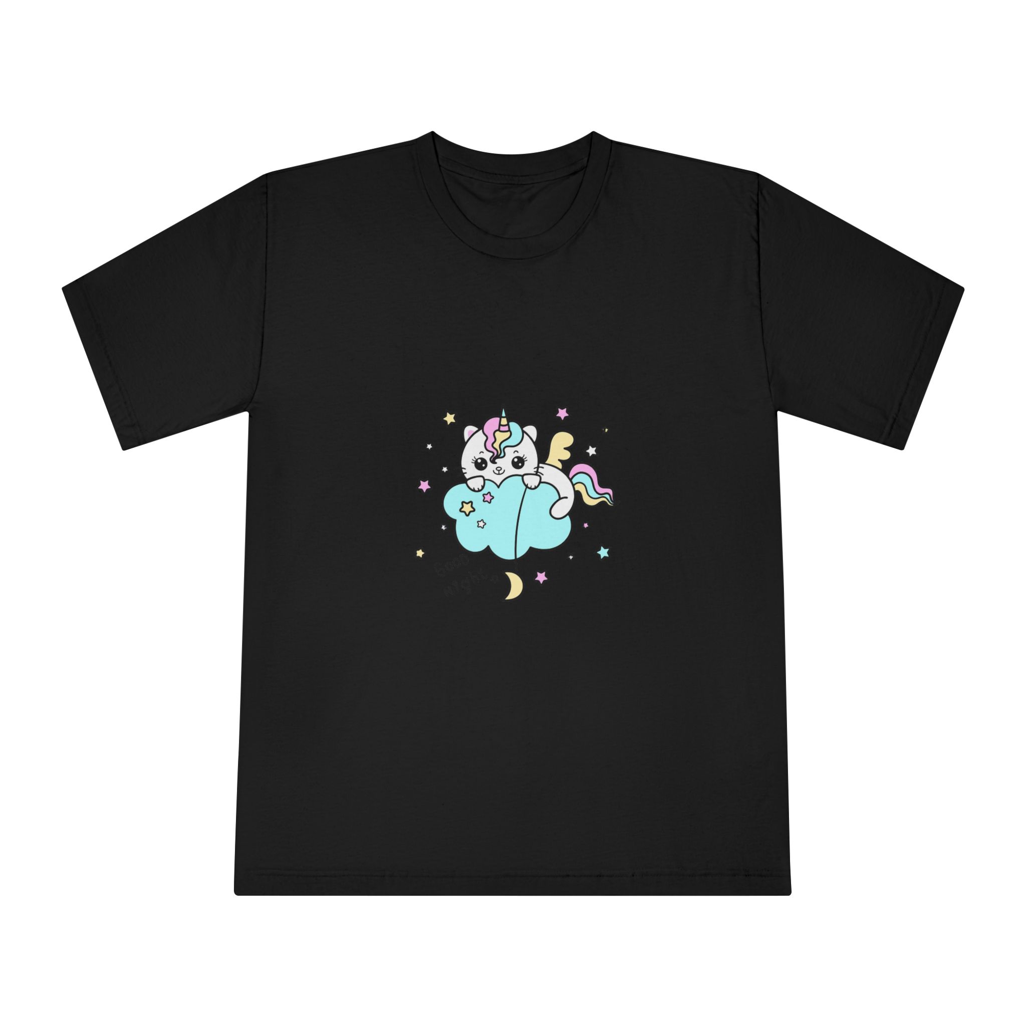 Cute Unicorn Cat Cloud Good Night Illustration Unisex Classic Crewneck T Shirt - Image 5