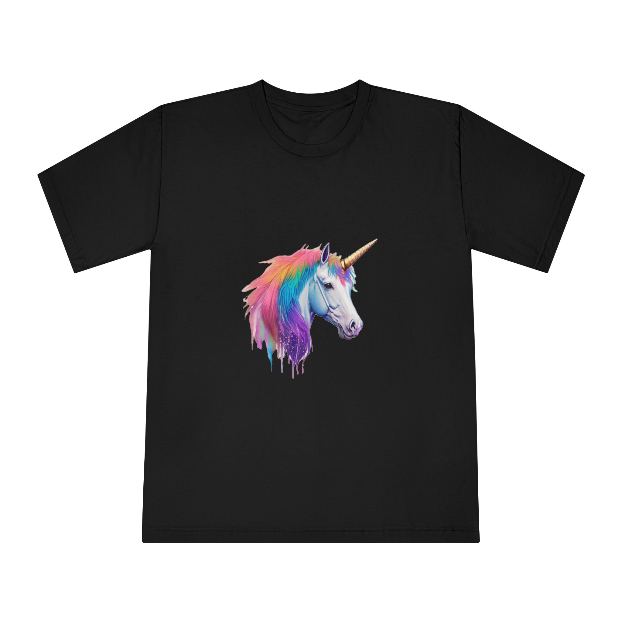 Unicorn Head With Rainbow Mane Horn White Background Unisex Classic Crewneck T Shirt - Image 5