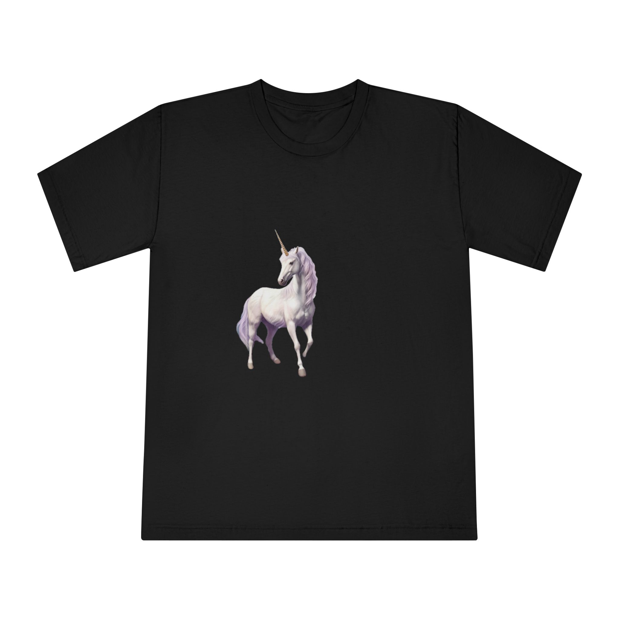 Unicorn Standing Field Flowers With Mountains Background Generative Ai Unisex Classic Crewneck T Shirt - Image 5