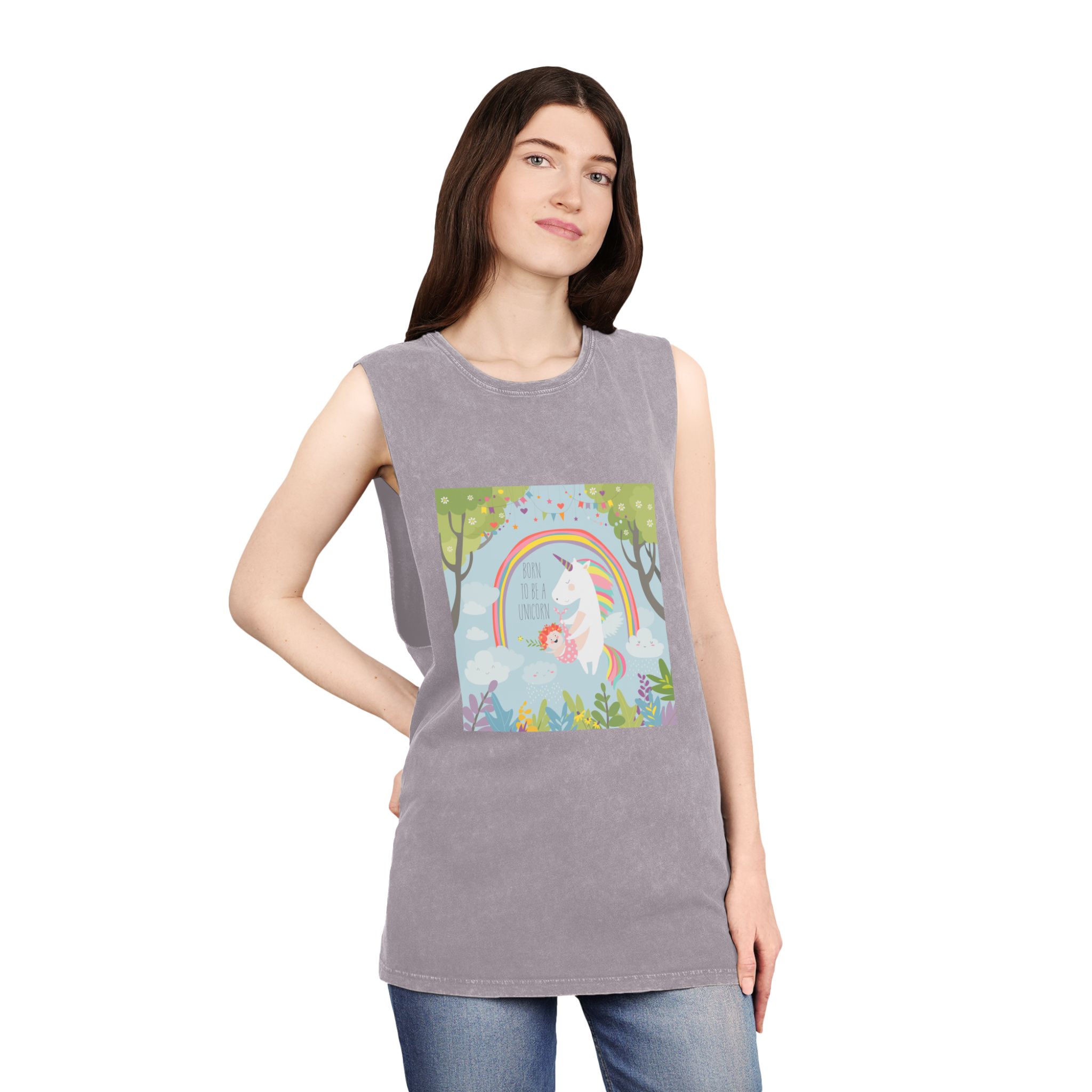 Cute Unicorn With Baby Unisex Stonewash Tank Top - Image 20