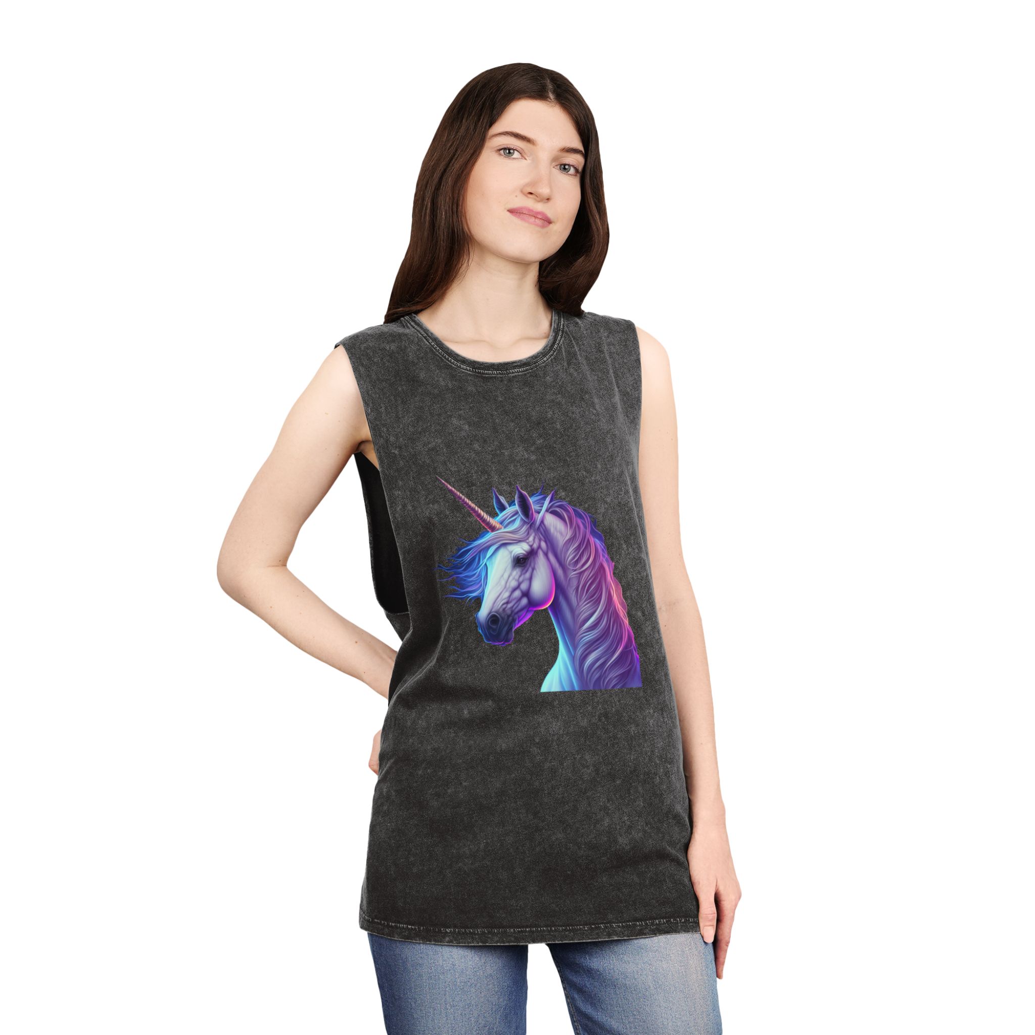Adorable Colorful Unicorn Copy Unisex Stonewash Tank Top - Image 4