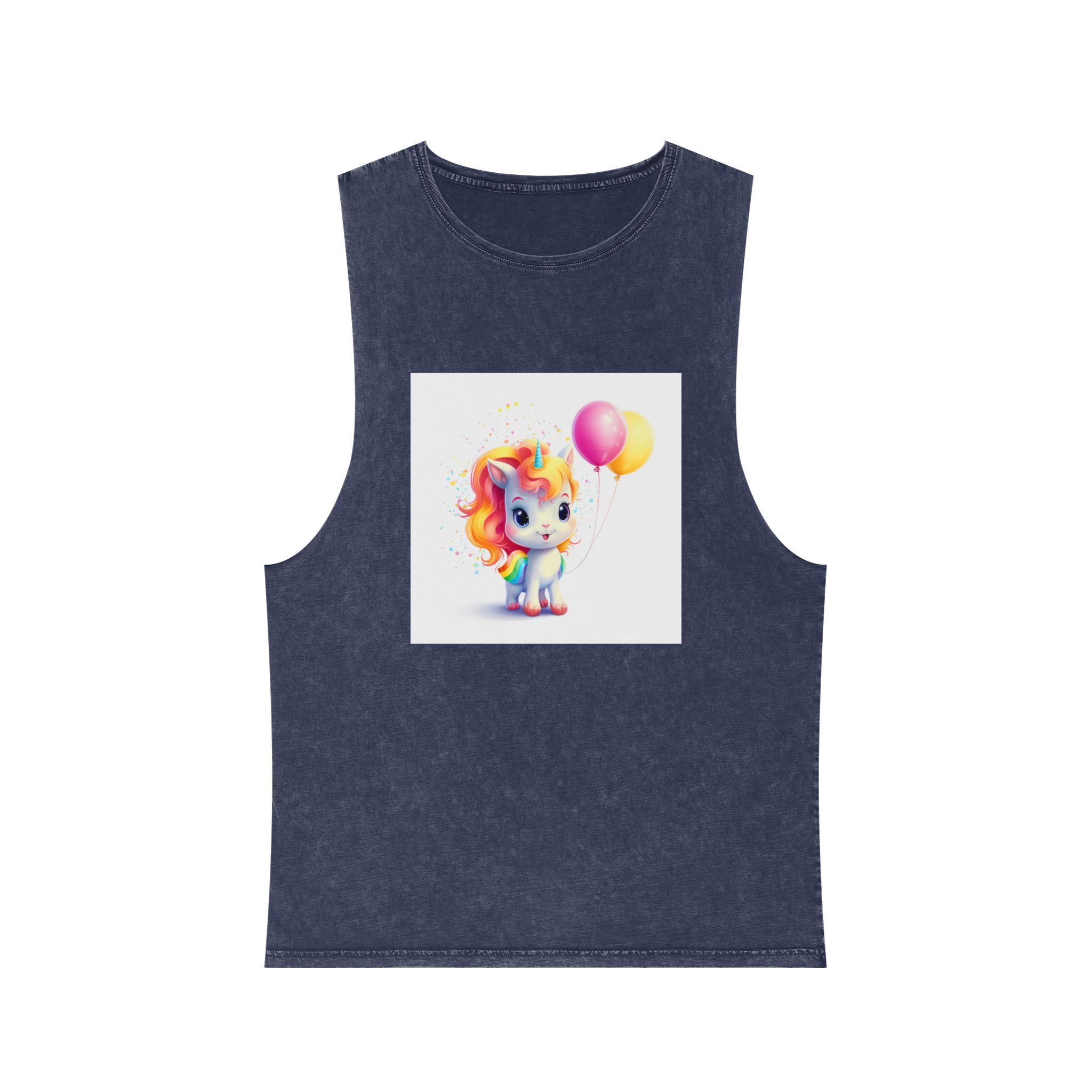 Cartoon Unicorn With Rainbow Mane Balloon Generative Ai (1) Unisex Stonewash Tank Top - Image 13