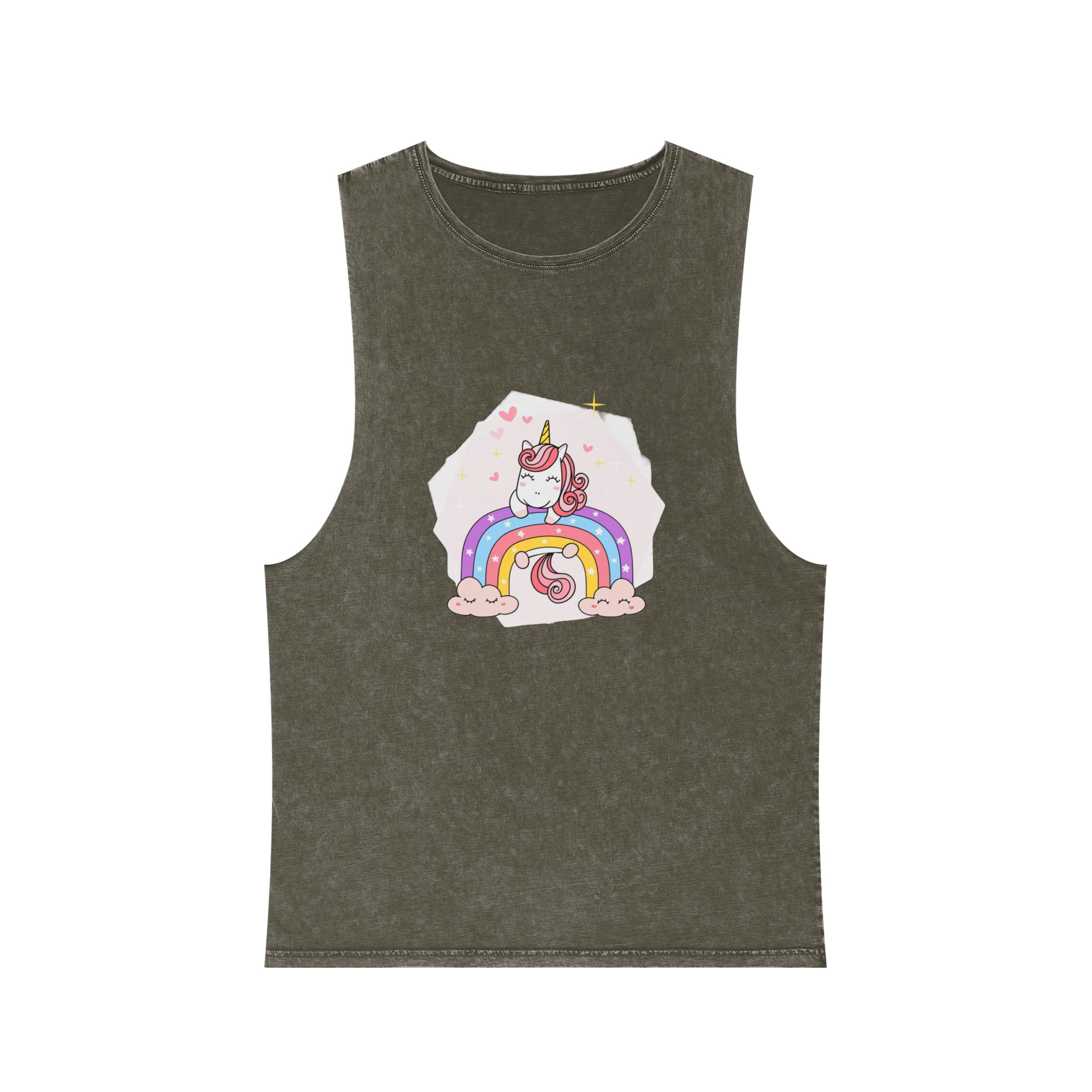 Cute Unicorn Magical Purple Rainbow Simple Doodle Outline Cartoon Illustration Unisex Stonewash Tank Top - Image 5