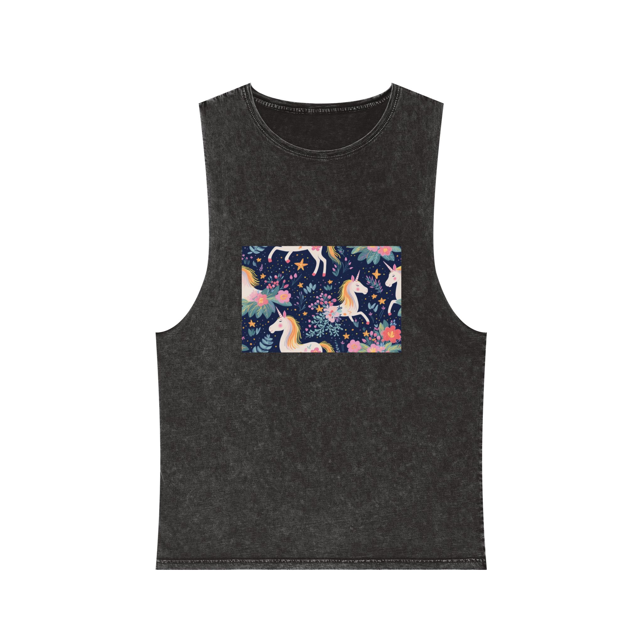 Close Up Pattern Unicorns Flowers Generative Ai Unisex Stonewash Tank Top