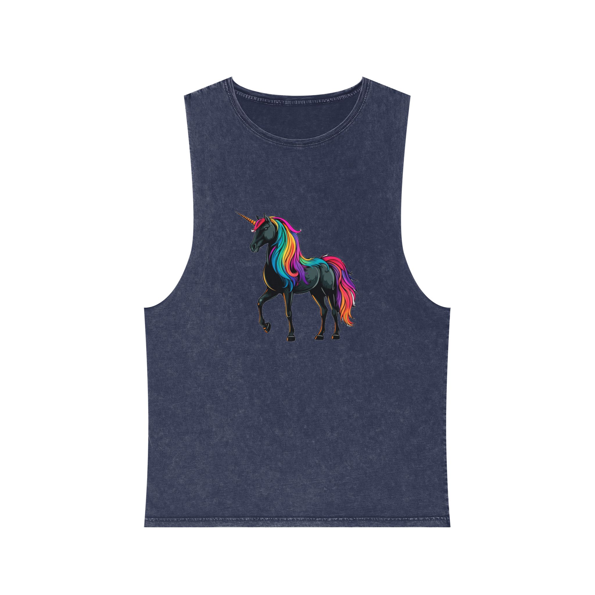Cartoon Unicorn With Rainbow Mane Horn Generative Ai Unisex Stonewash Tank Top - Image 13
