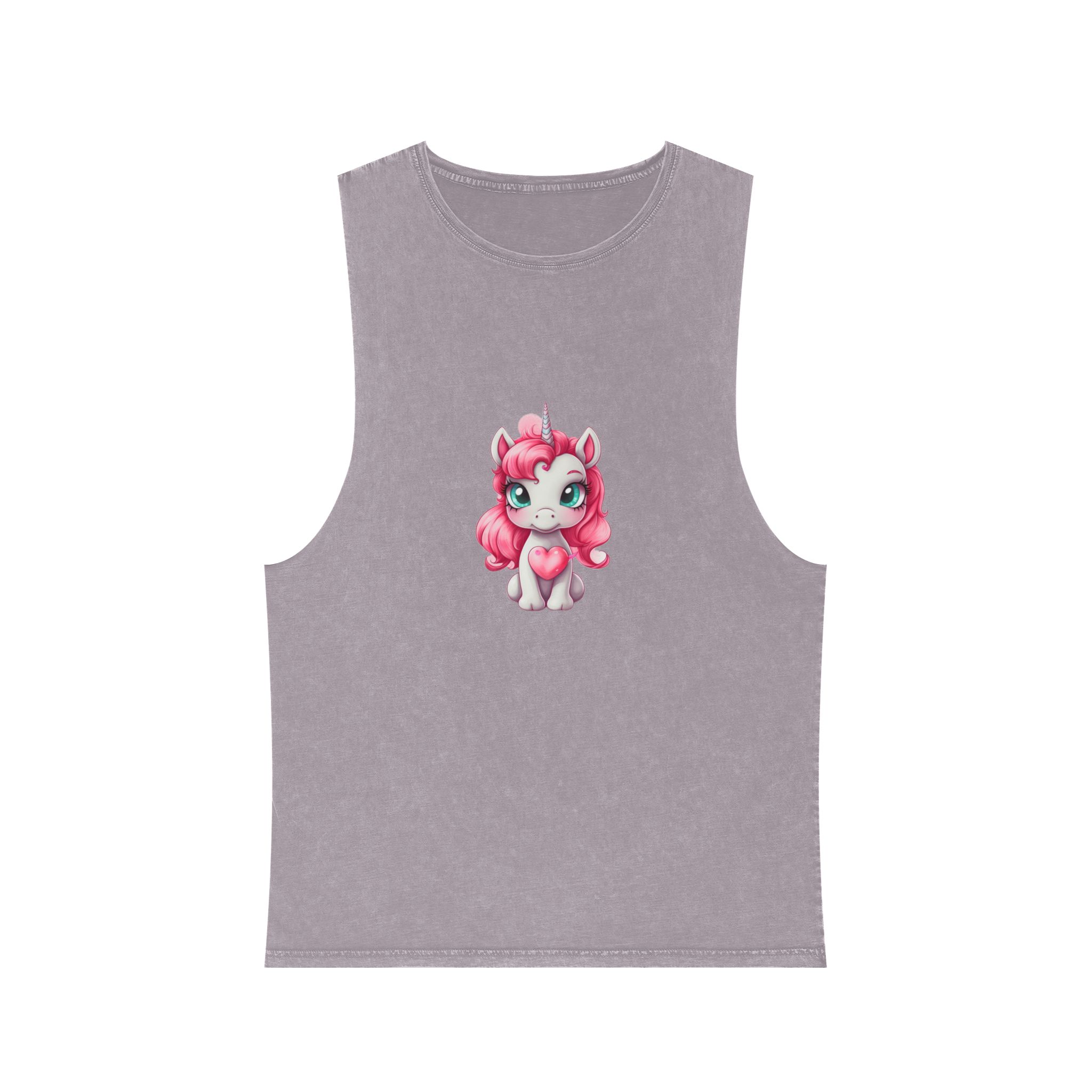 Cartoon Unicorn With Pink Hair Heart Shaped Tail Generative Ai Unisex Stonewash Tank Top - Image 17