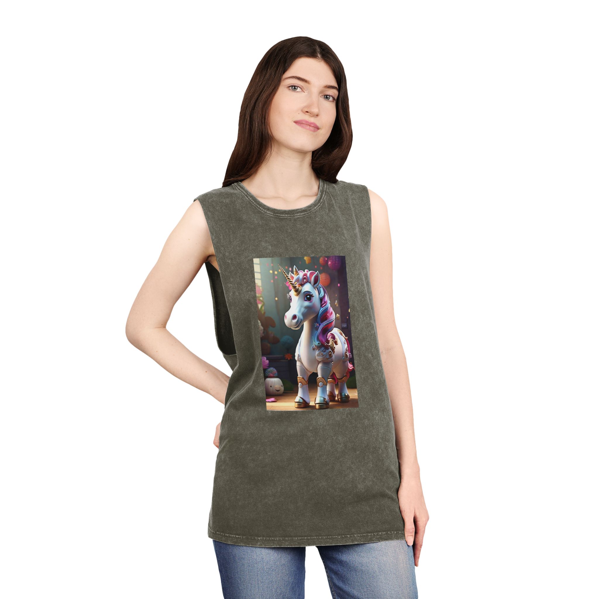Animated Unicorn Children Generated By Ai (18) Unisex Stonewash Tank Top - Image 8