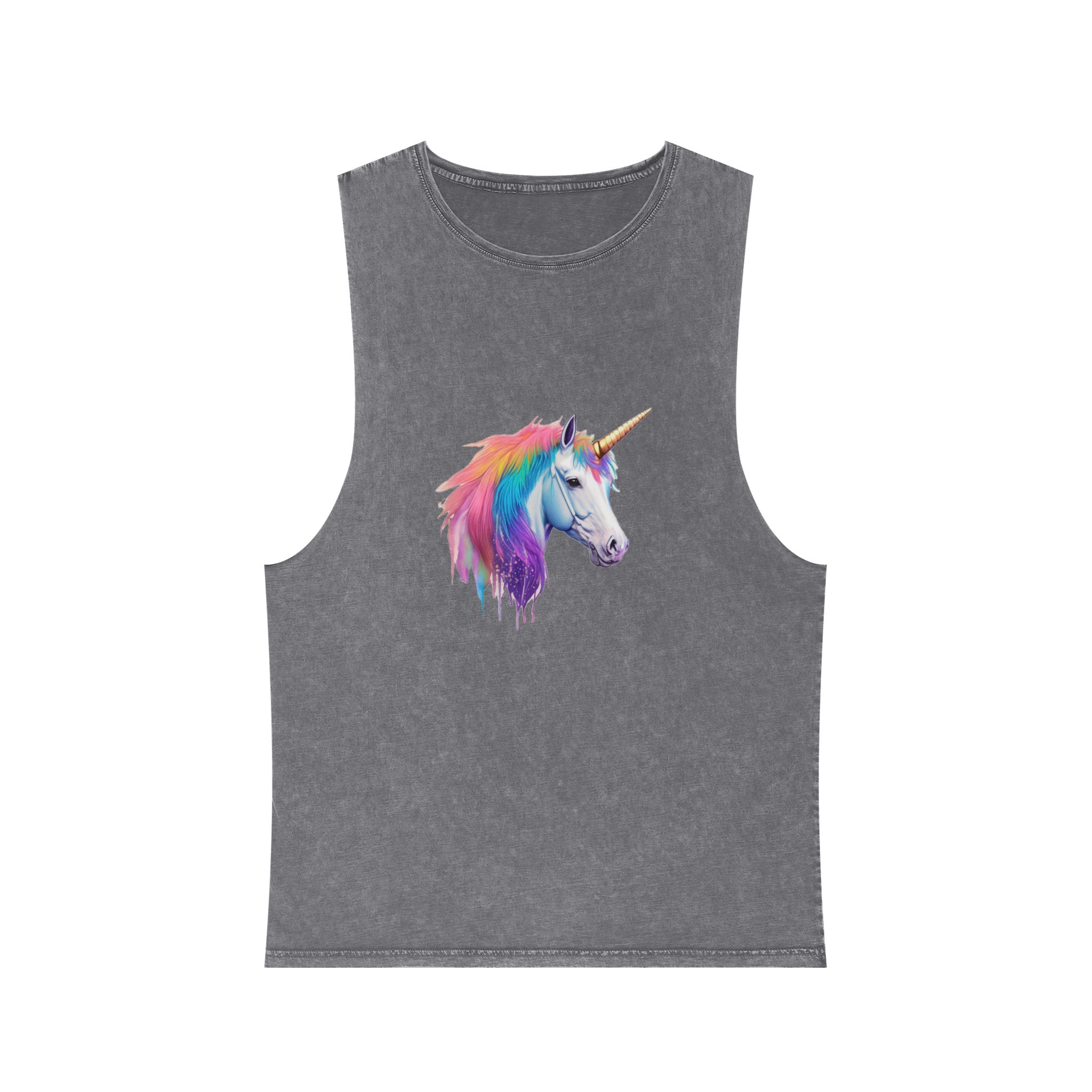 Unicorn Head With Rainbow Mane Horn White Background Unisex Stonewash Tank Top - Image 9