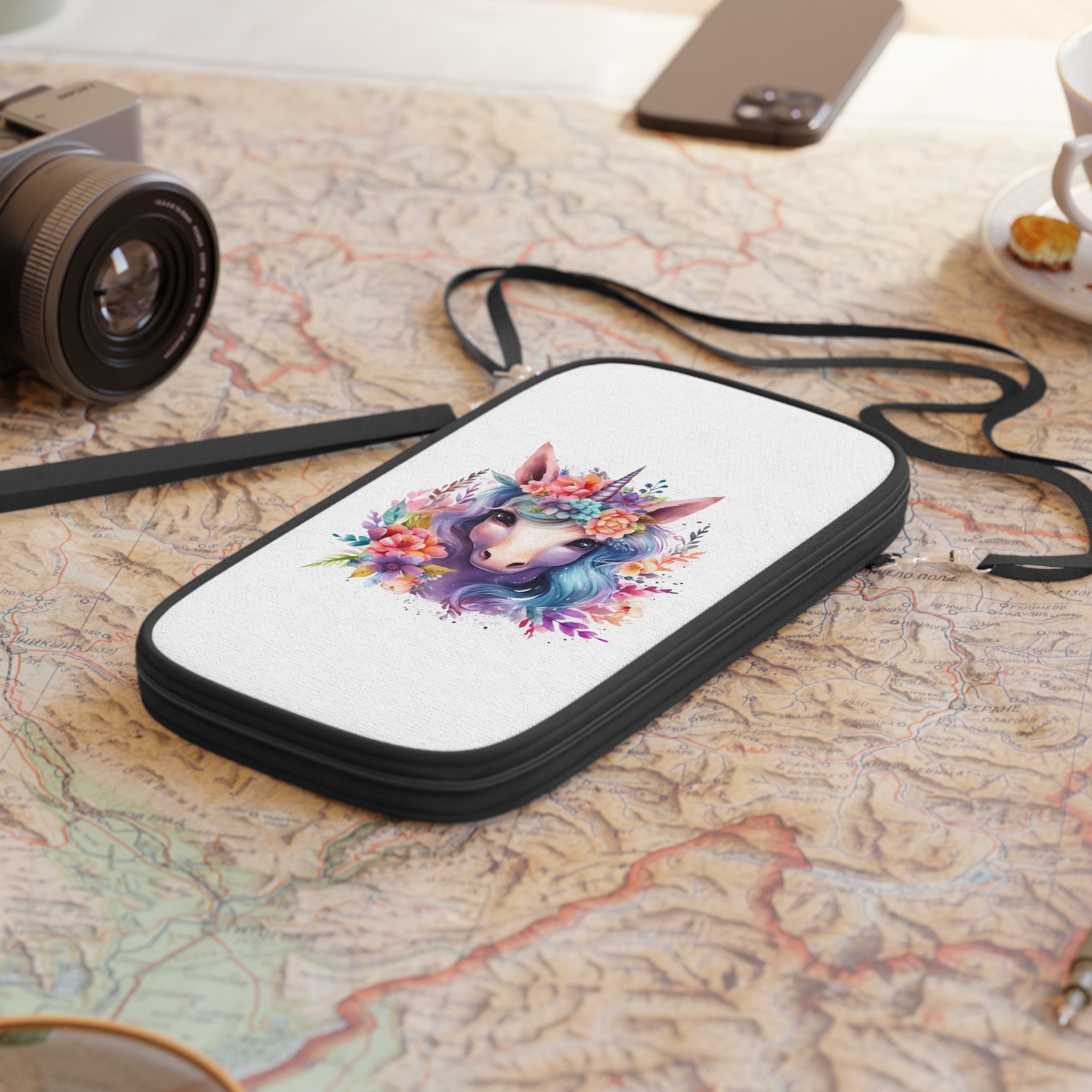 Cute Colorful Magic Unicorn With Flowers Watercolor Style (5) Passport Wallet - Image 4
