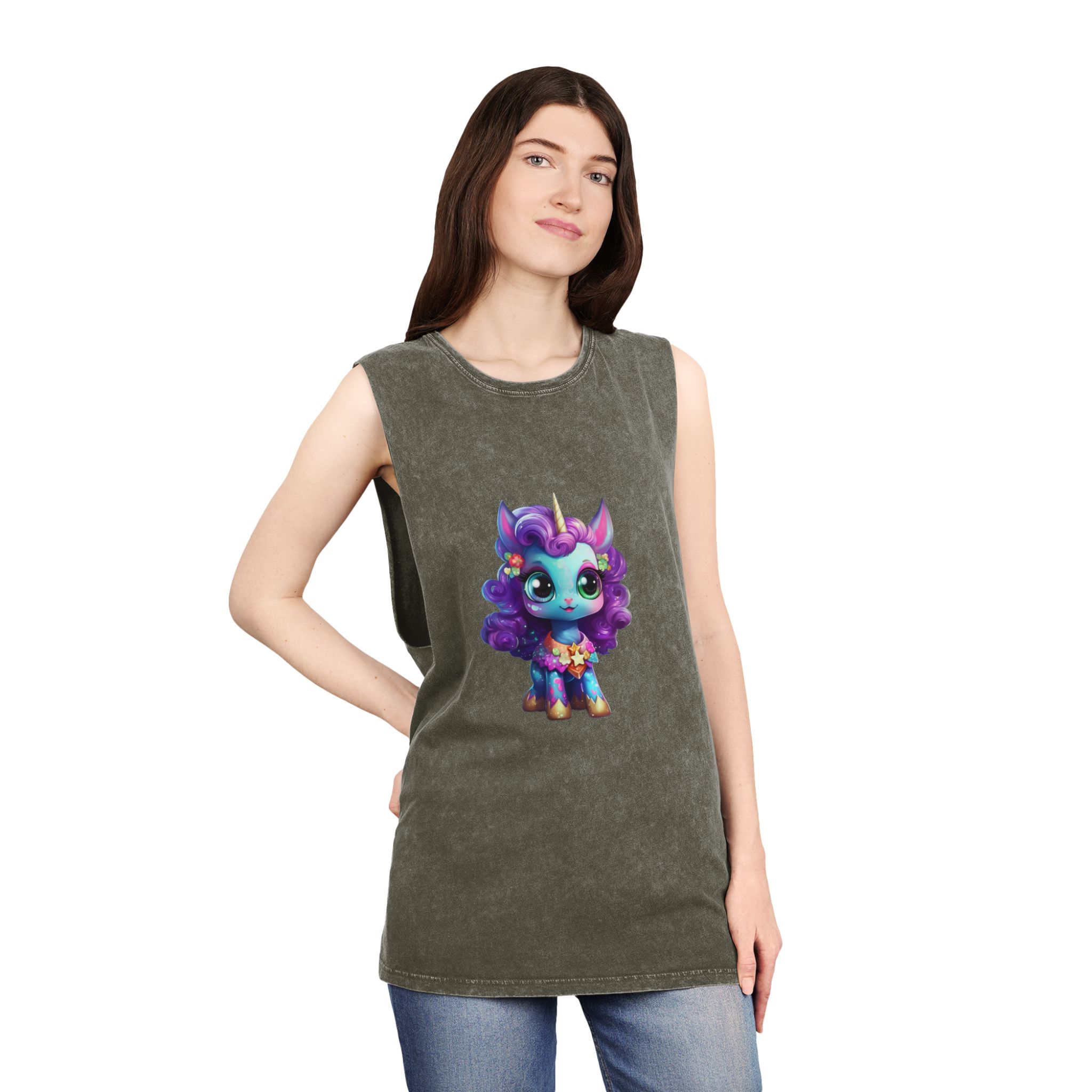 Beautiful Cute Baby Unicorn Copy Unisex Stonewash Tank Top - Image 8