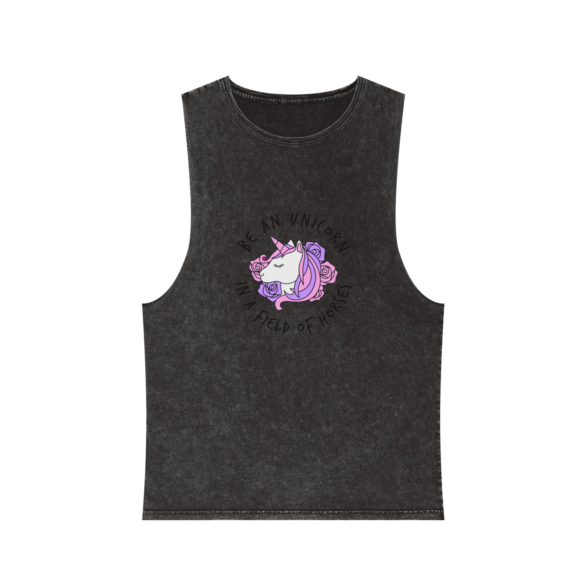 Cute Girly Unicorn With Flowers Motivational Quote Unisex Stonewash Tank Top