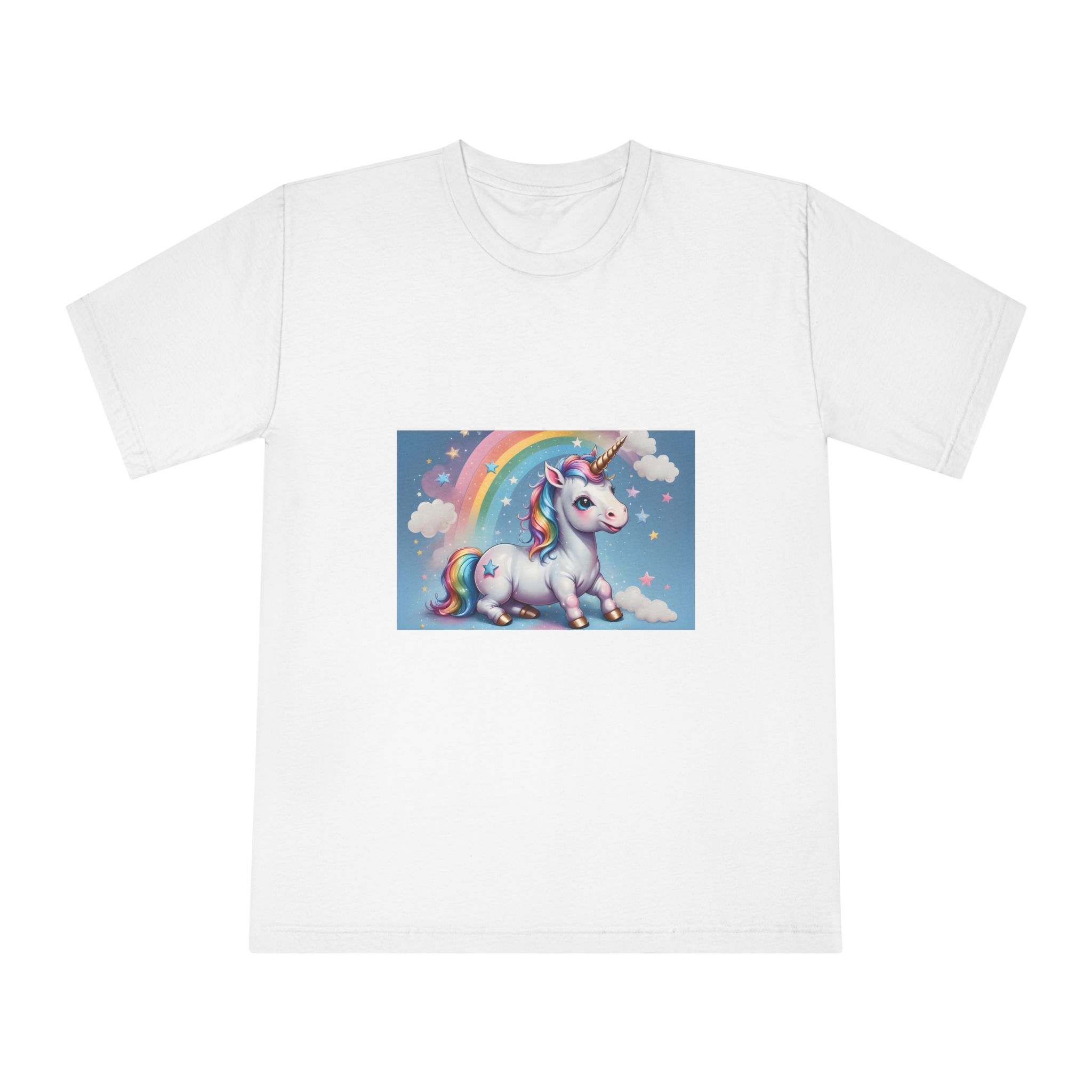 Happy Unicorn Background Sky Rainbow Unisex Classic Crewneck T Shirt
