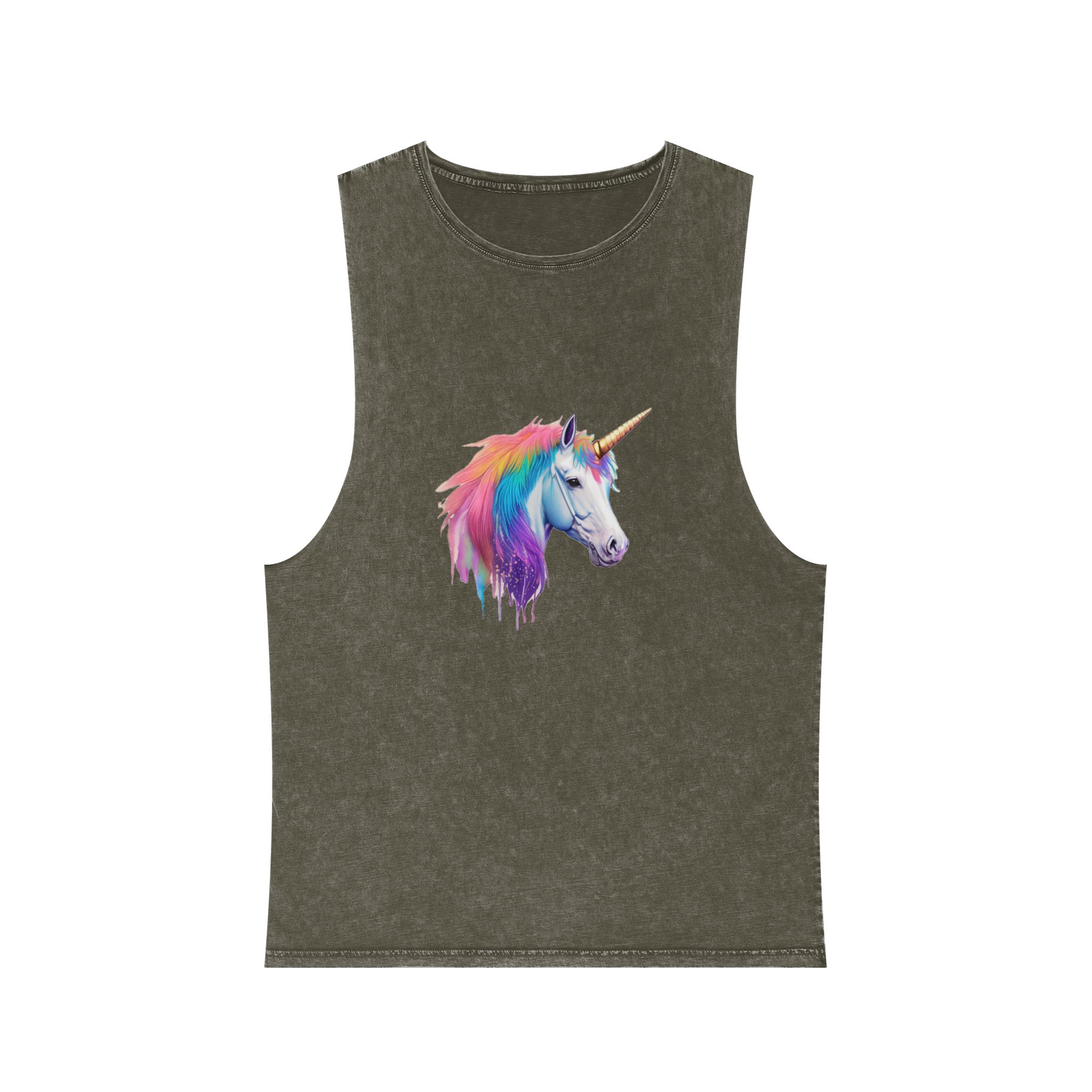 Unicorn Head With Rainbow Mane Horn White Background Unisex Stonewash Tank Top - Image 5