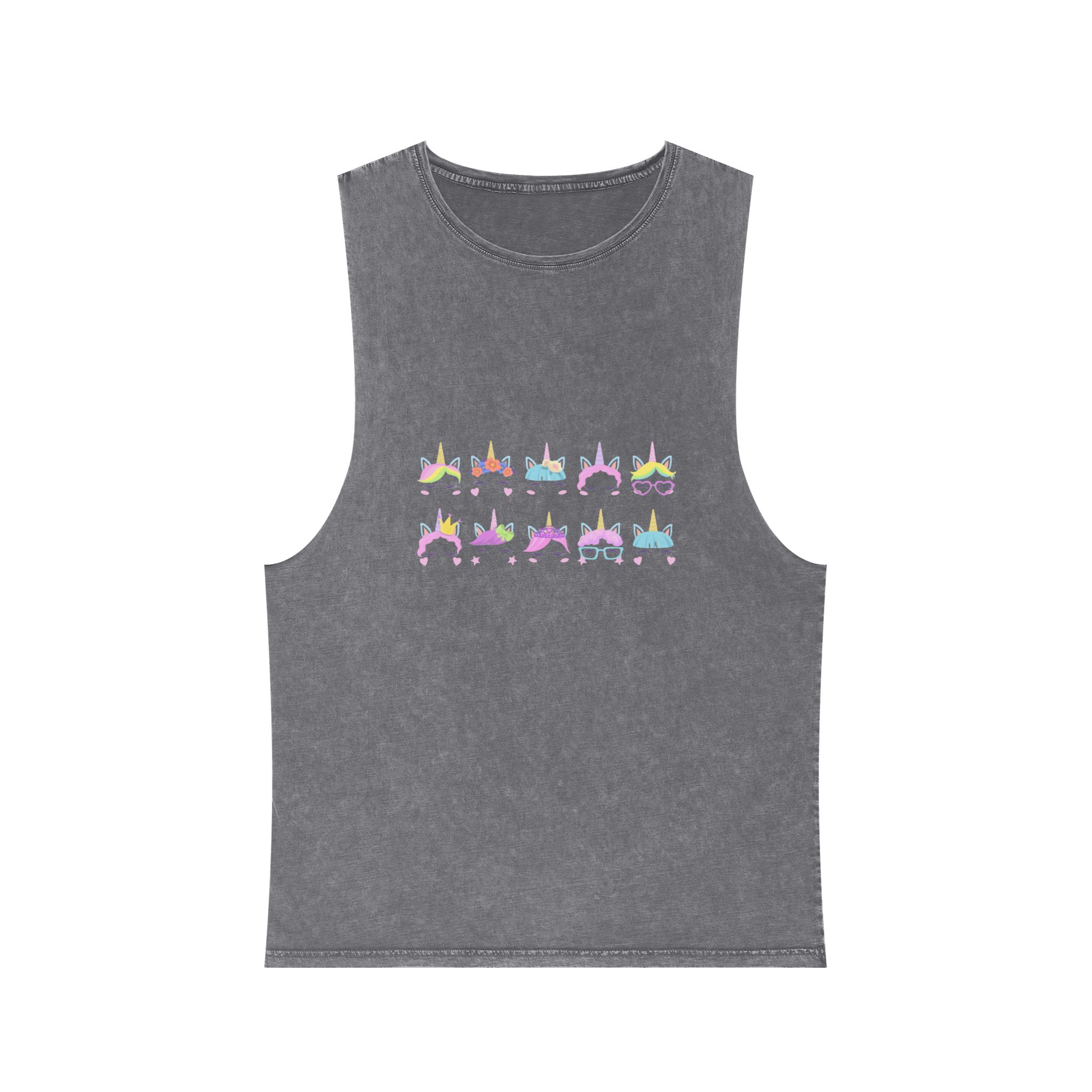 Pretty Pony Unicorns Faces Flat Set For Web Design Unisex Stonewash Tank Top - Image 9