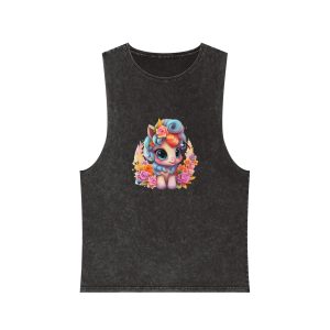Flower Unicorn Unisex Stonewash Tank Top