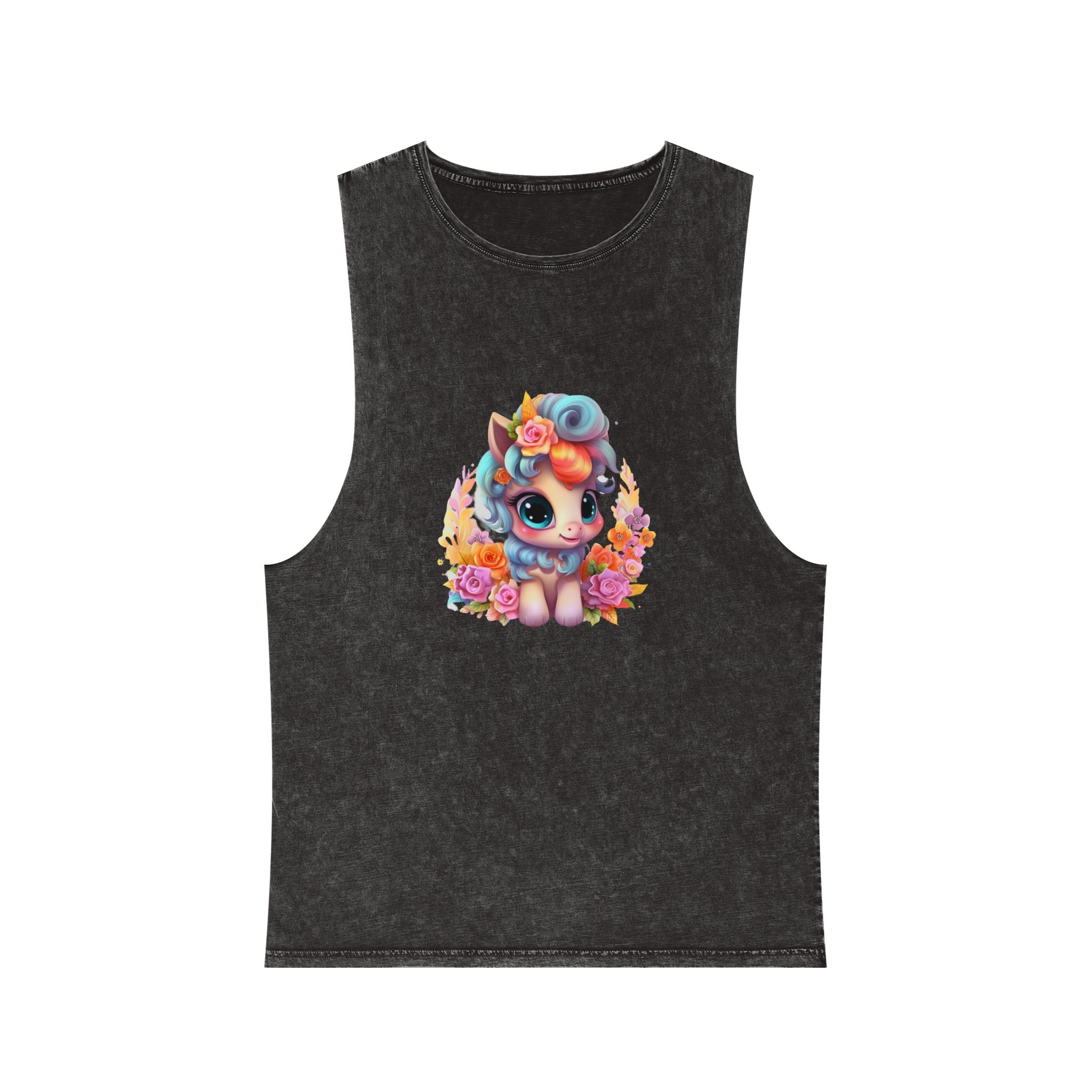 Flower Unicorn Unisex Stonewash Tank Top