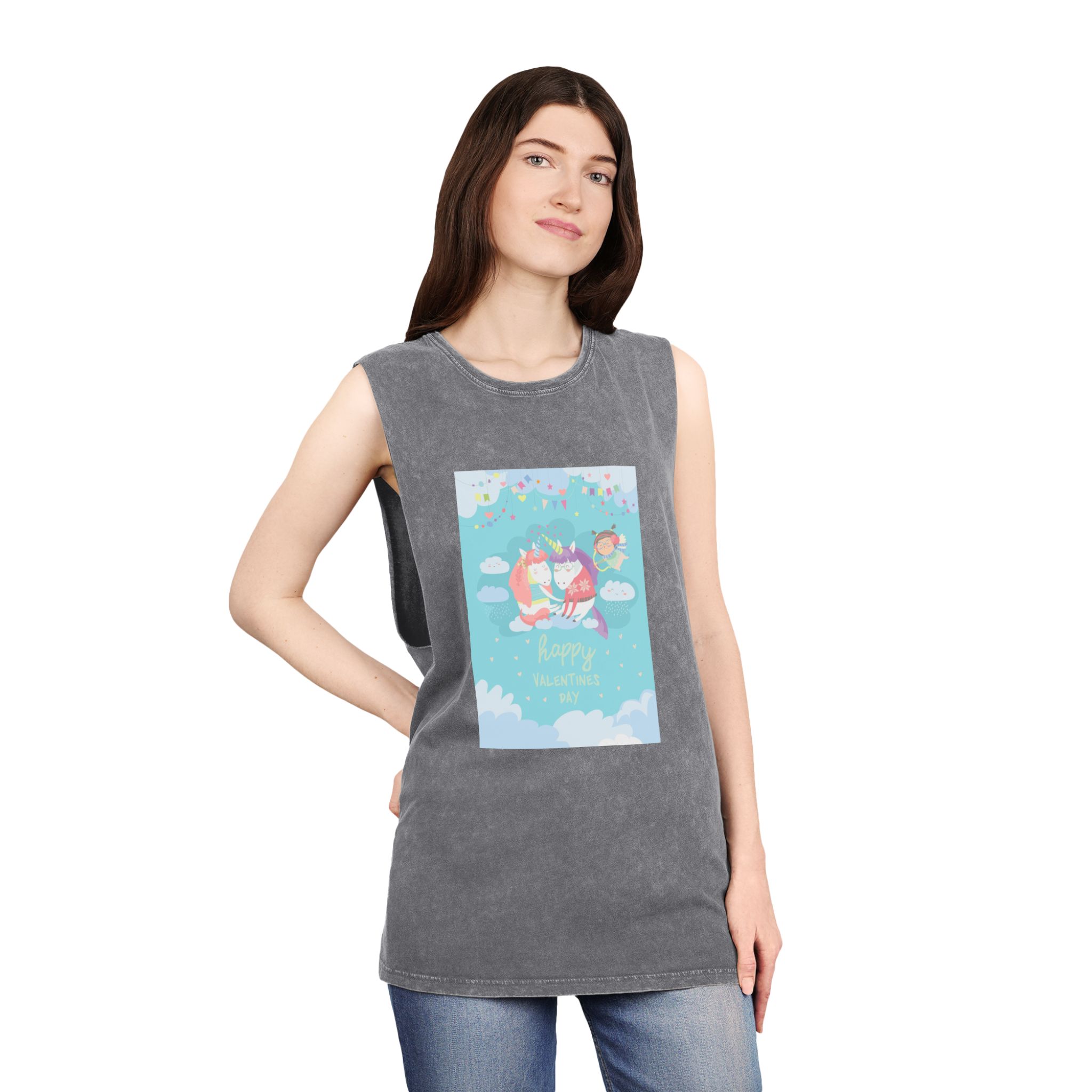 Cute Card With Fairy Unicorns Love Unisex Stonewash Tank Top - Image 12