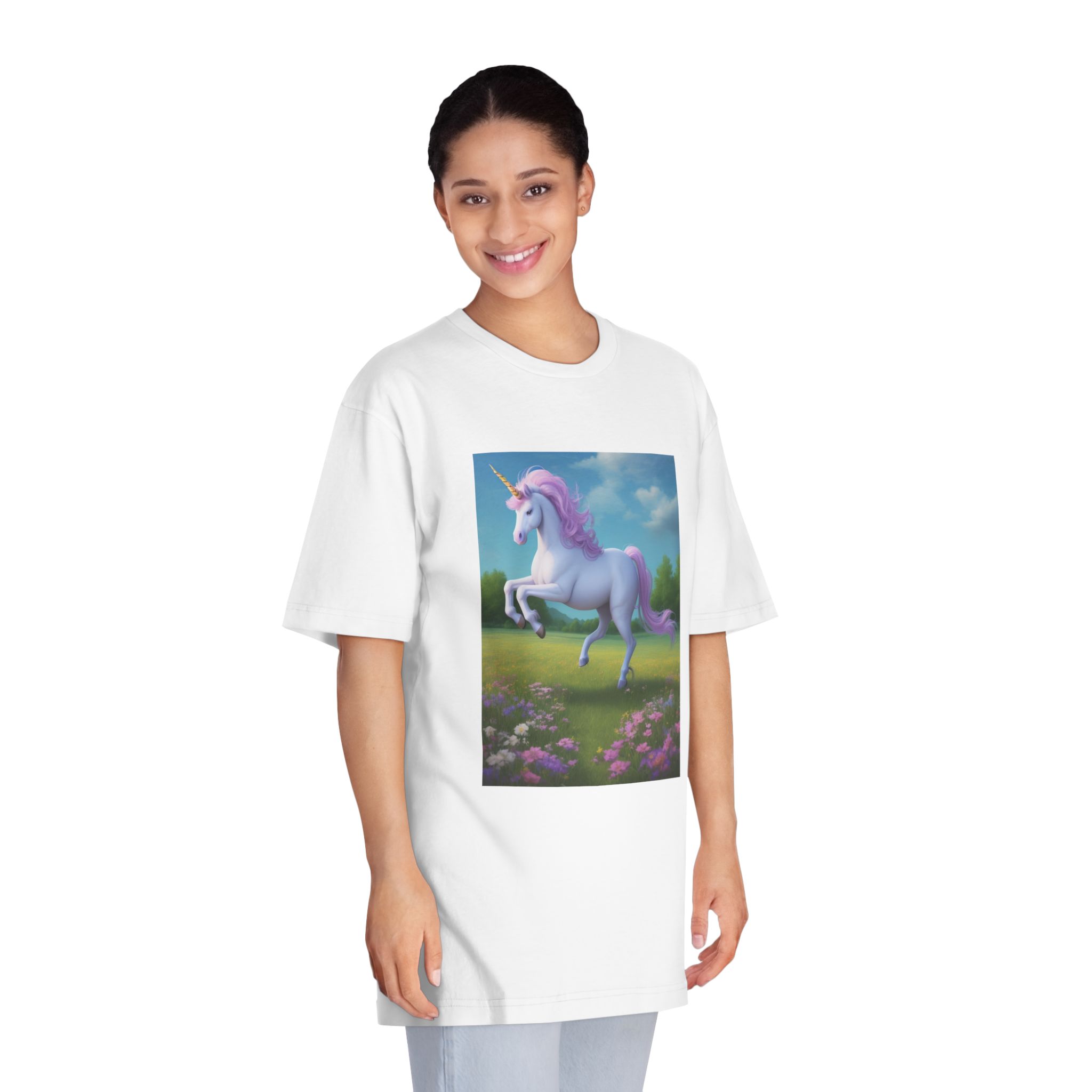 Beautiful Unicorn Running Magical Meadow Unicorn Background Images Whimsical Unicorn (3) Unisex Classic Crewneck T Shirt - Image 3