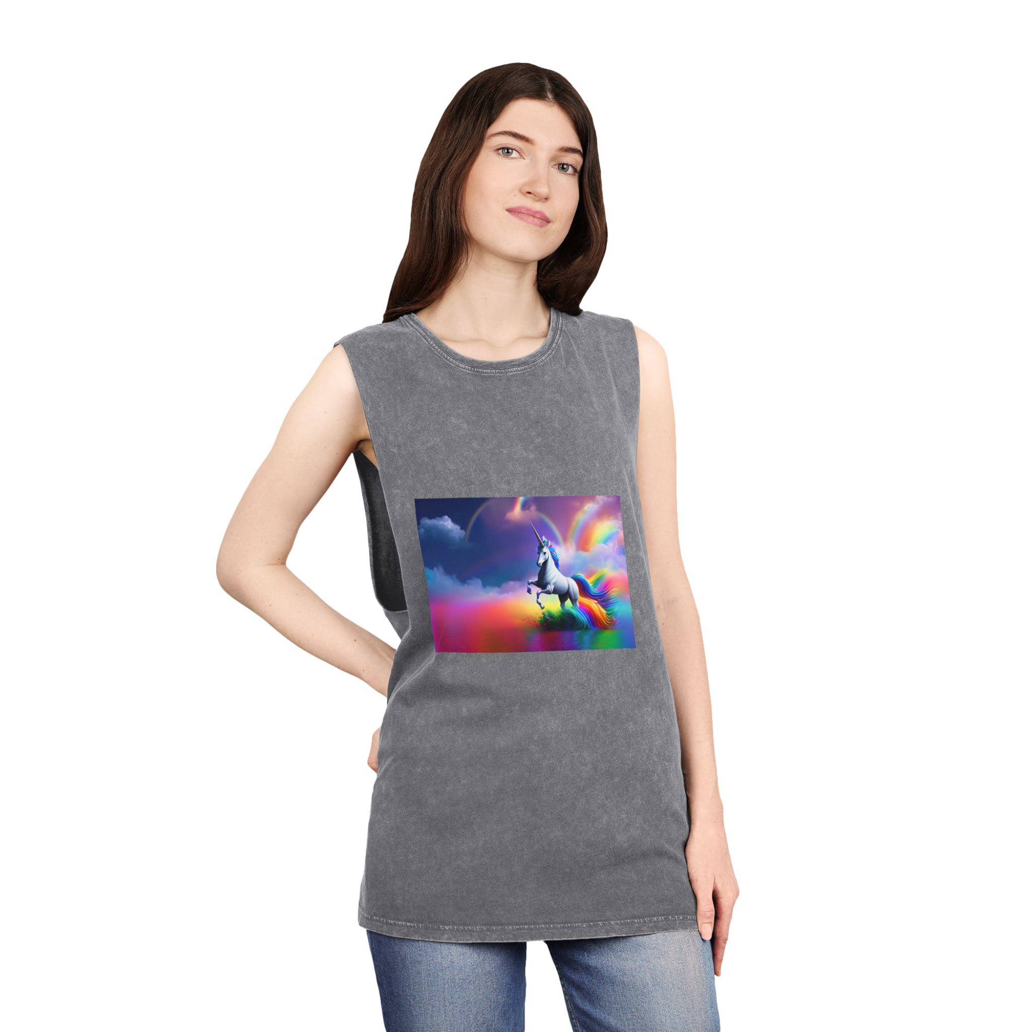 Beautiful Butterfly Unicorn Watercolors Unisex Stonewash Tank Top - Image 12