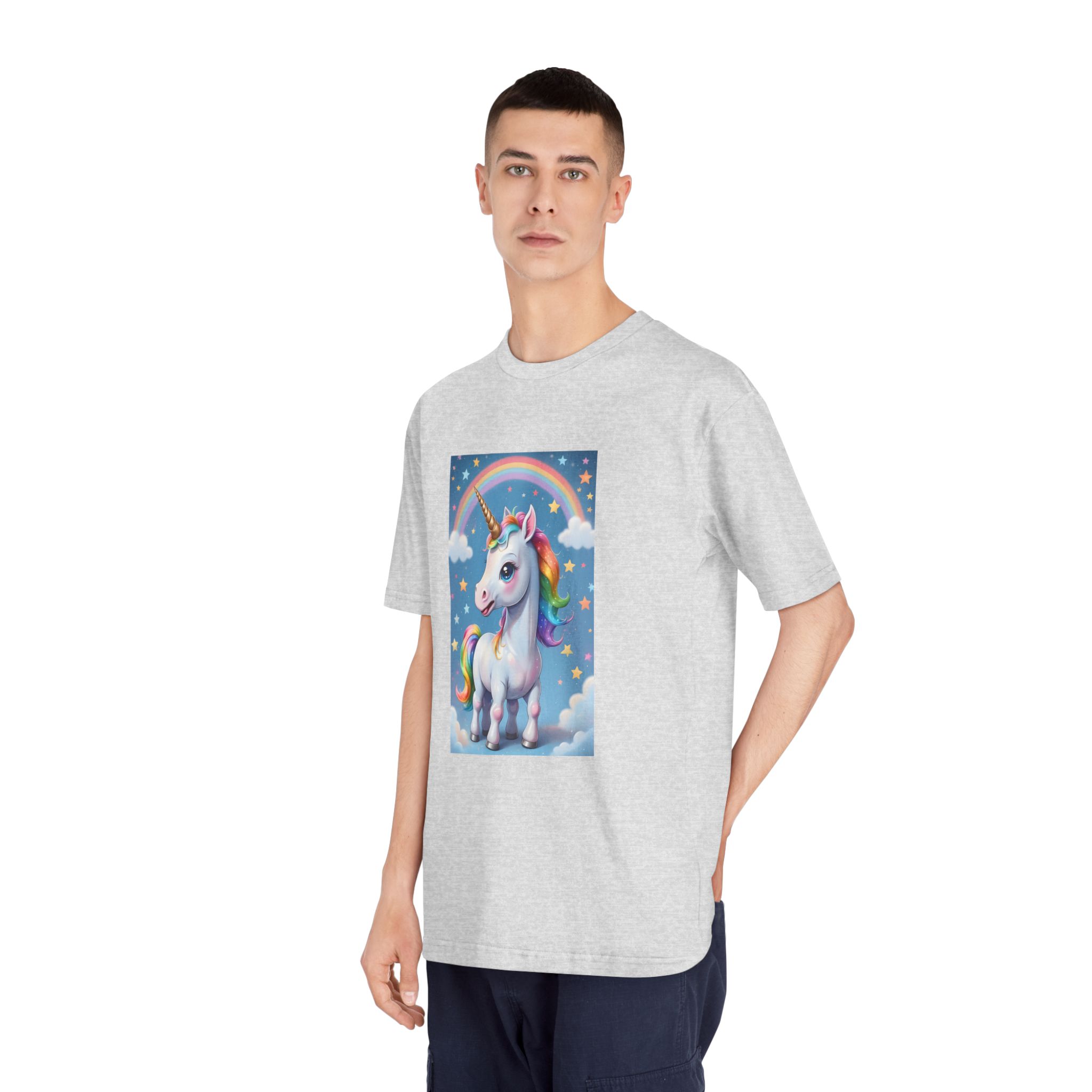 Happy Unicorn Background Sky Rainbow Copy Unisex Classic Crewneck T Shirt - Image 16