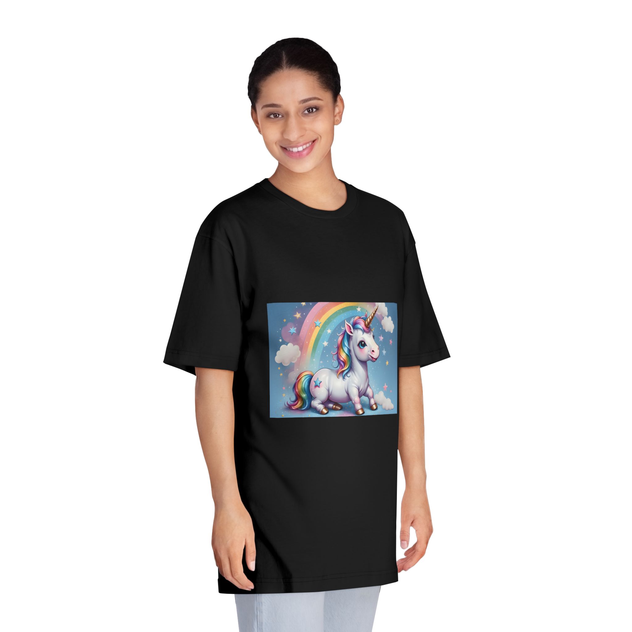Happy Unicorn Background Sky Rainbow Unisex Classic Crewneck T Shirt - Image 7
