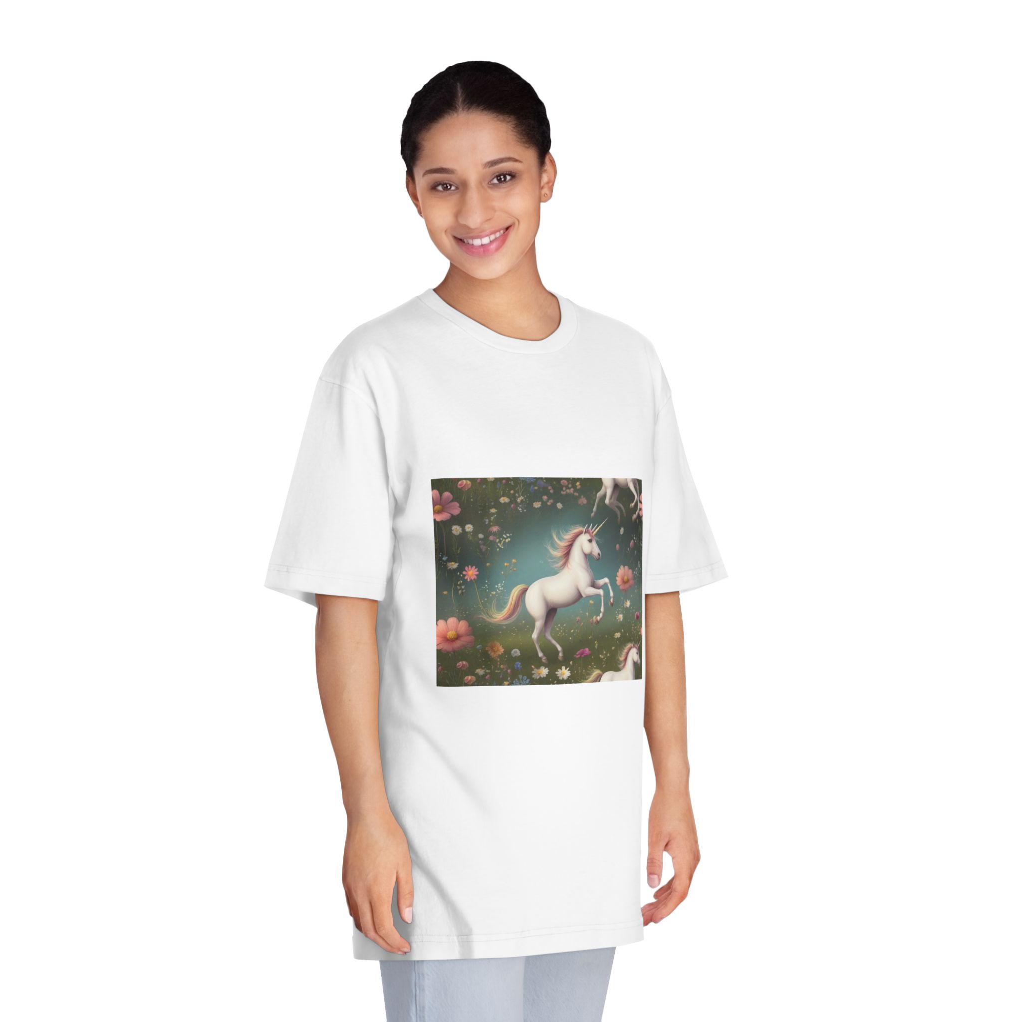 Beautiful Unicorn Running Magical Meadow Unicorn Background Images Whimsical Unicorn (42) Unisex Classic Crewneck T Shirt - Image 3