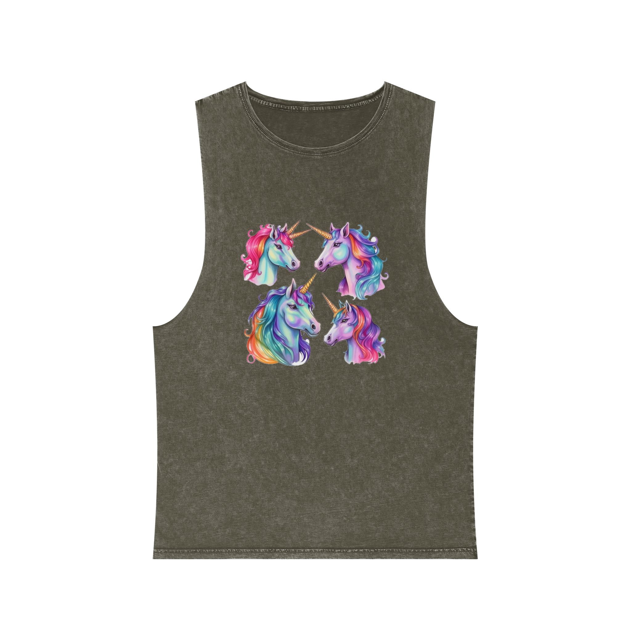 Four Different Colored Unicorns With Long Manes Long Manes Generative Ai Unisex Stonewash Tank Top - Image 5